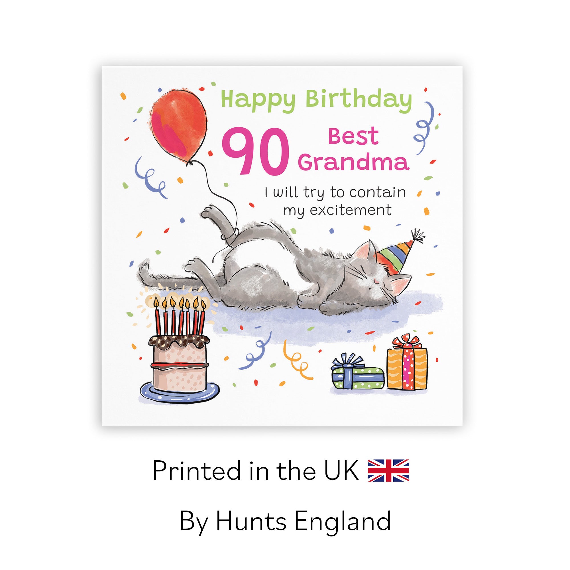 90th Grandma Birthday Card Sleepy Cat Animal Party - Default Title (RM00274)
