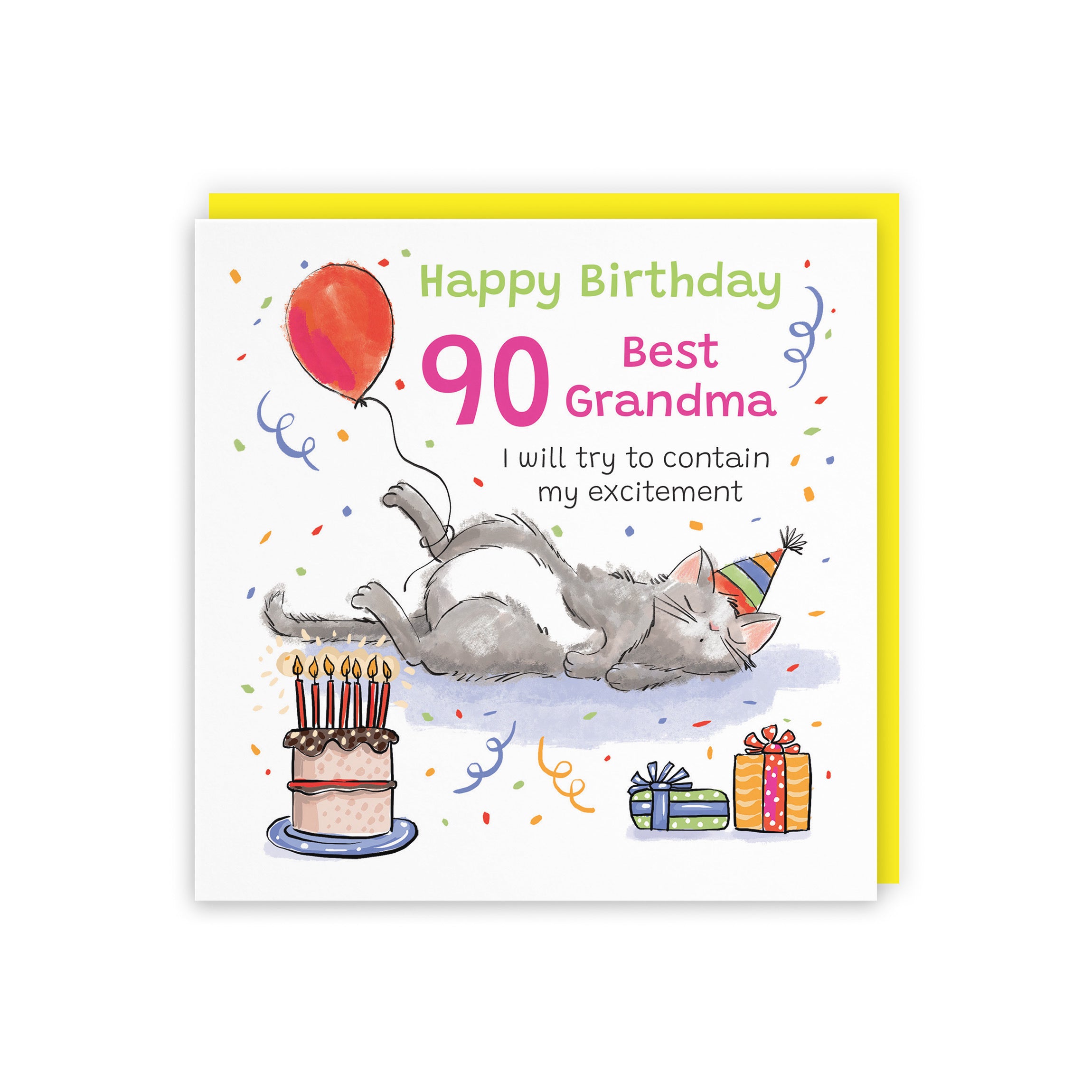 90th Grandma Birthday Card Sleepy Cat Animal Party - Default Title (RM00274)