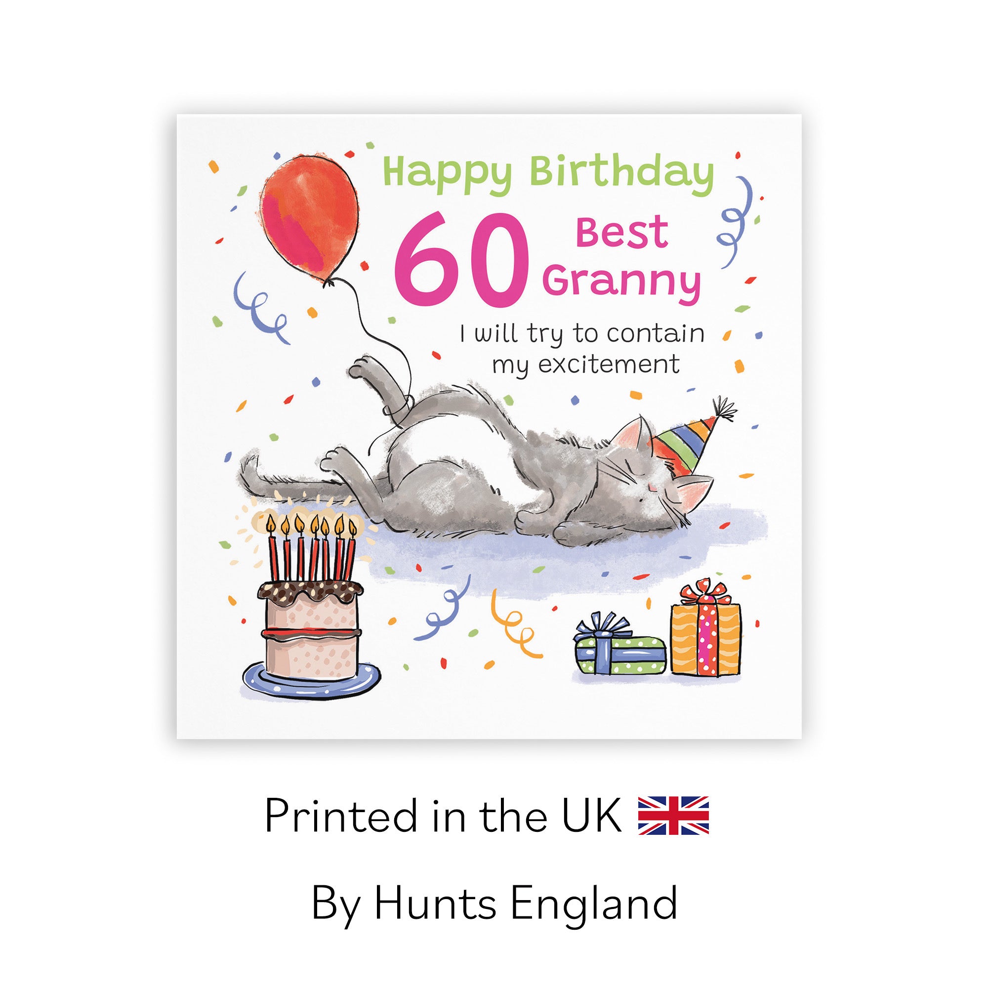 60th Granny Birthday Card Sleepy Cat Animal Party - Default Title (RM00277)
