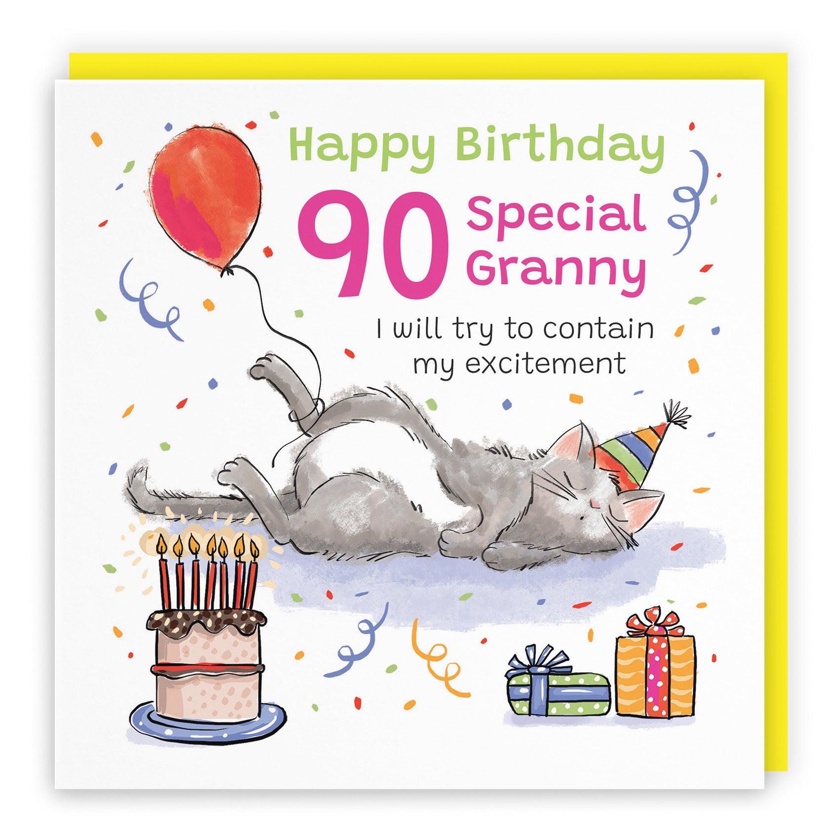 90th Granny Birthday Card Sleepy Cat Animal Party - Default Title (RM00283)