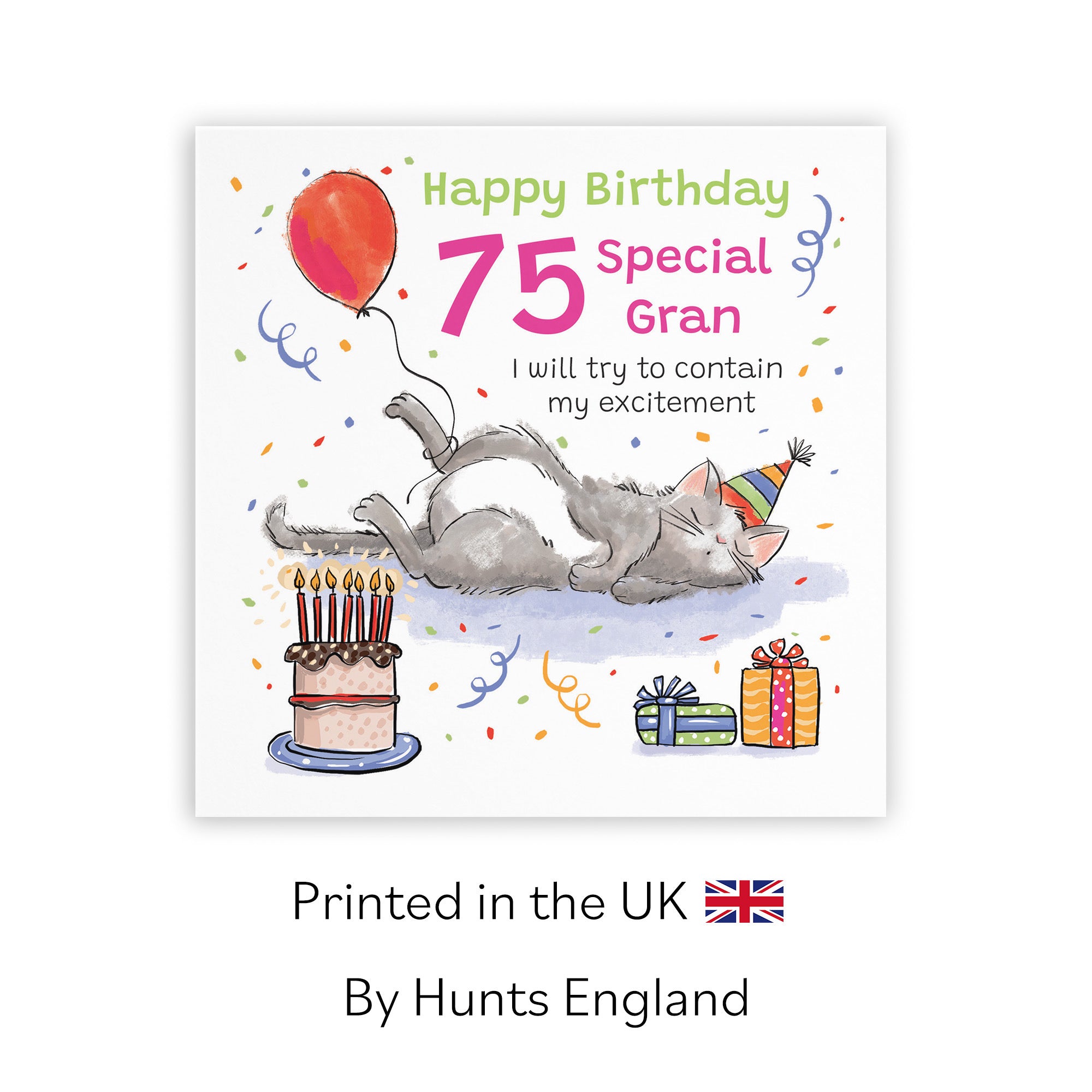 75th Gran Birthday Card Sleepy Cat Animal Party - Default Title (RM00288)