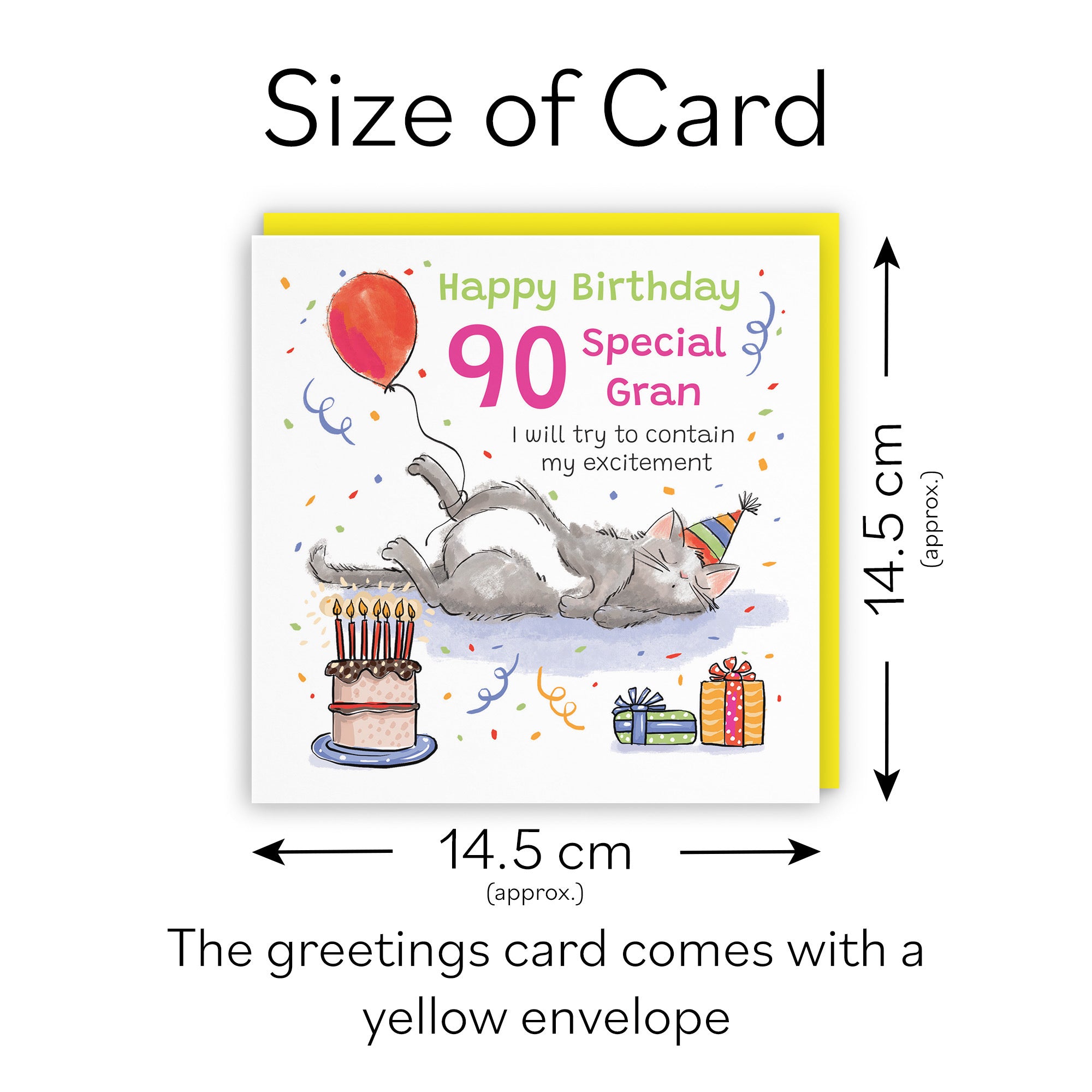 90th Gran Birthday Card Sleepy Cat Animal Party - Default Title (RM00291)
