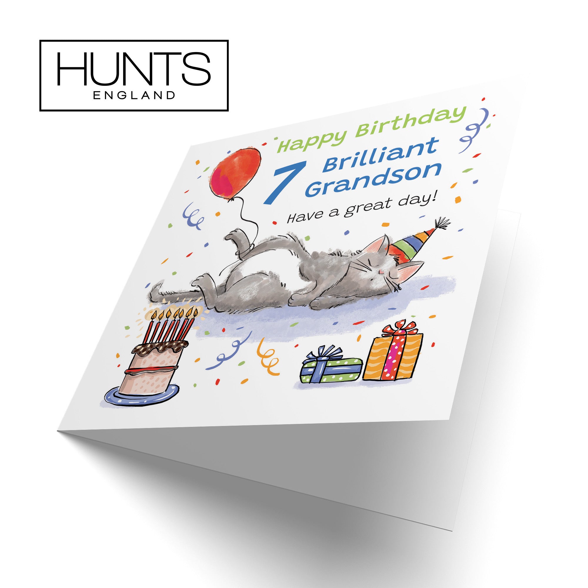 7th Grandson Birthday Card Sleepy Cat Animal Party - Default Title (RM00295)