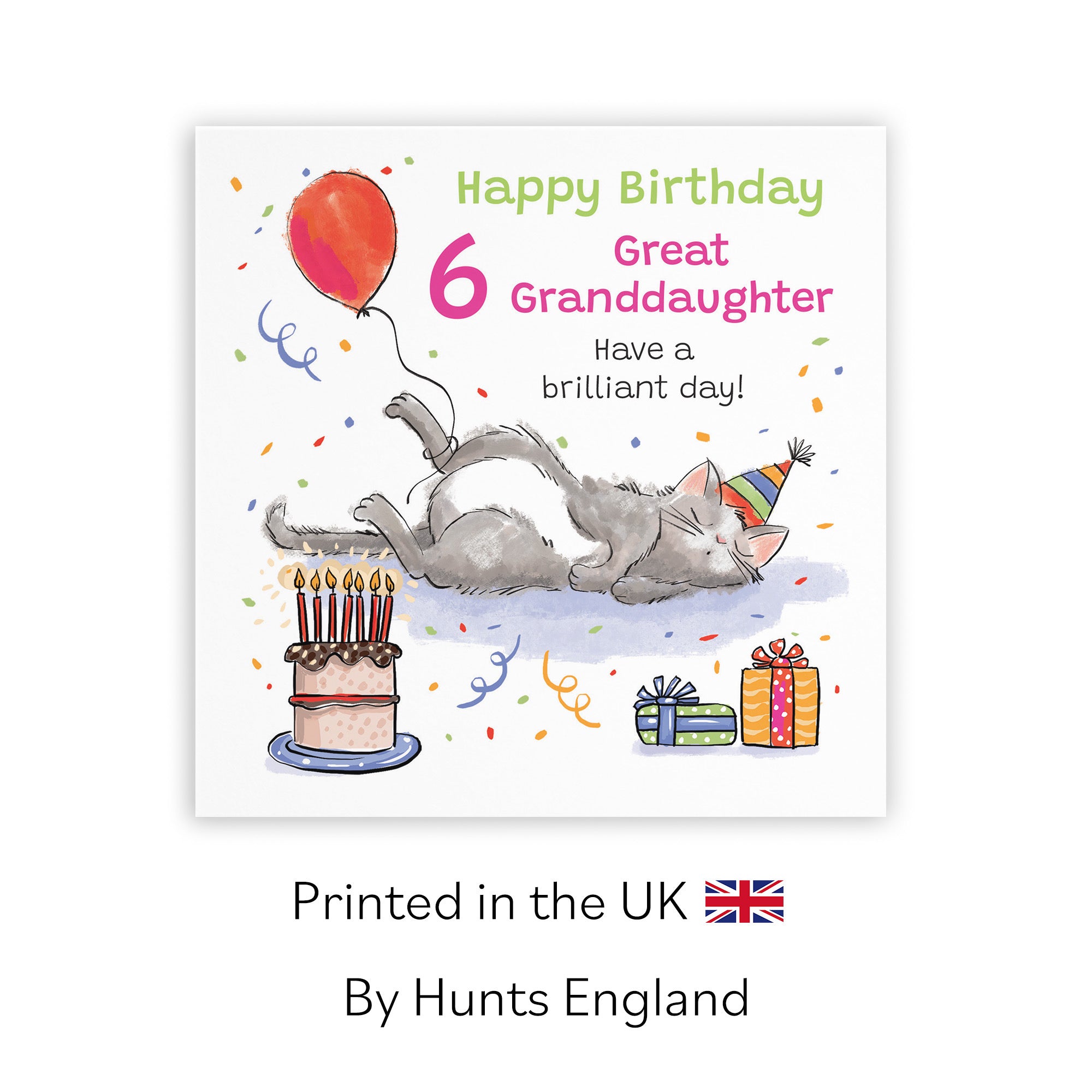 6th Great Granddaughter Birthday Card Sleepy Cat Animal Party - Default Title (RM00301)