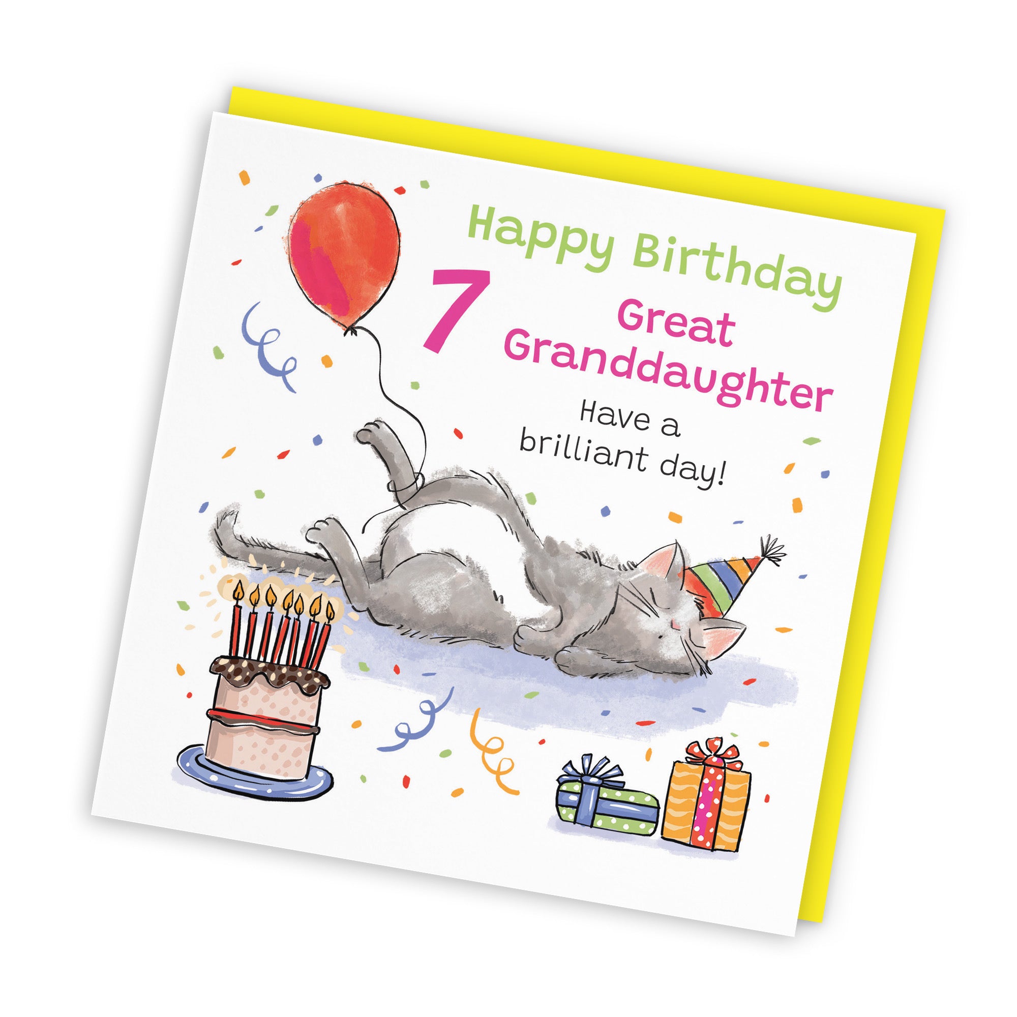 7th Great Granddaughter Birthday Card Sleepy Cat Animal Party - Default Title (RM00302)