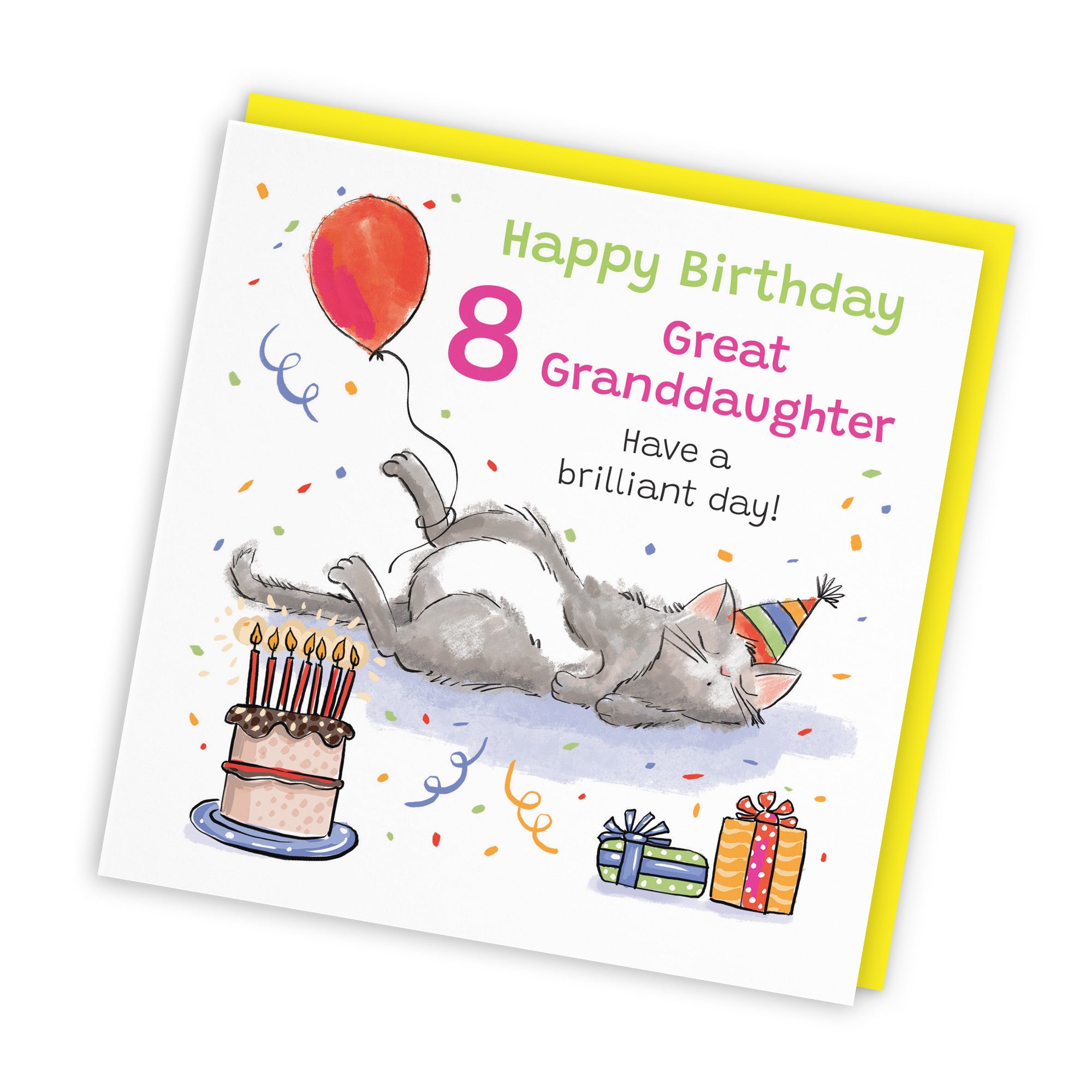 8th Great Granddaughter Birthday Card Sleepy Cat Animal Party - Default Title (RM00303)