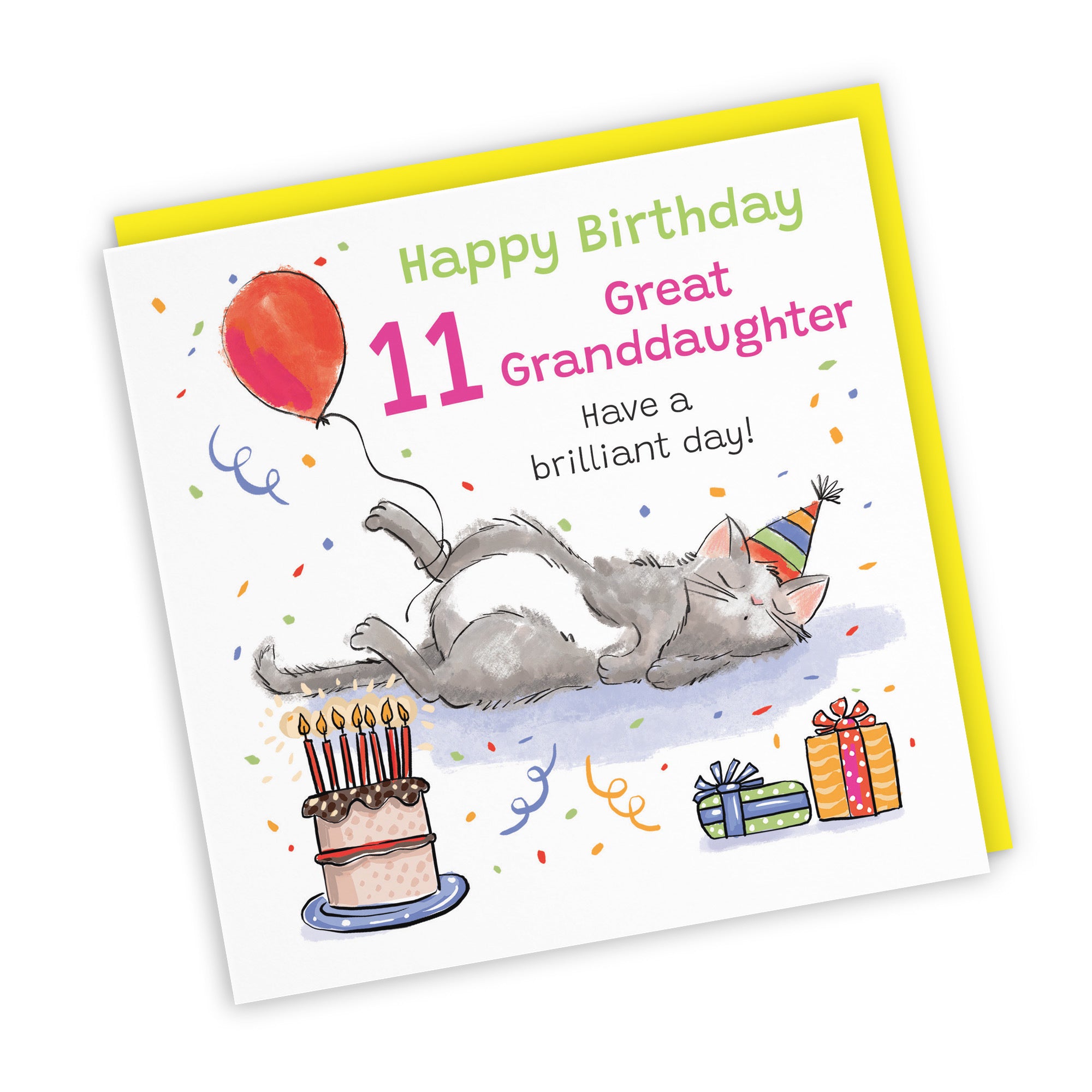 11th Great Granddaughter Birthday Card Sleepy Cat Animal Party - Default Title (RM00306)