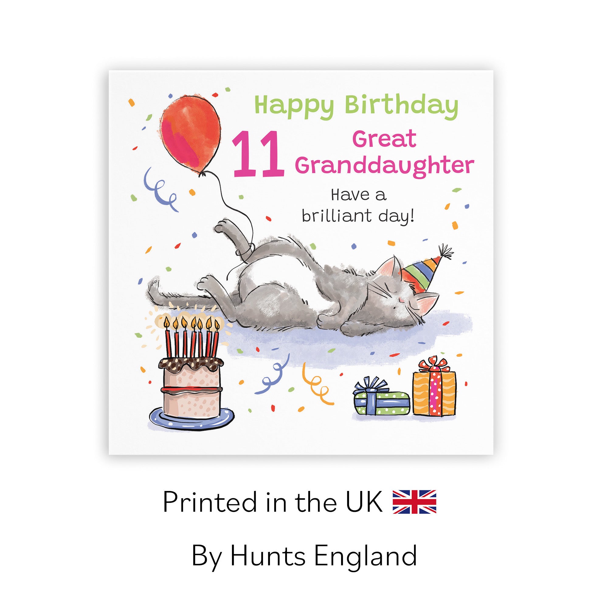 11th Great Granddaughter Birthday Card Sleepy Cat Animal Party - Default Title (RM00306)
