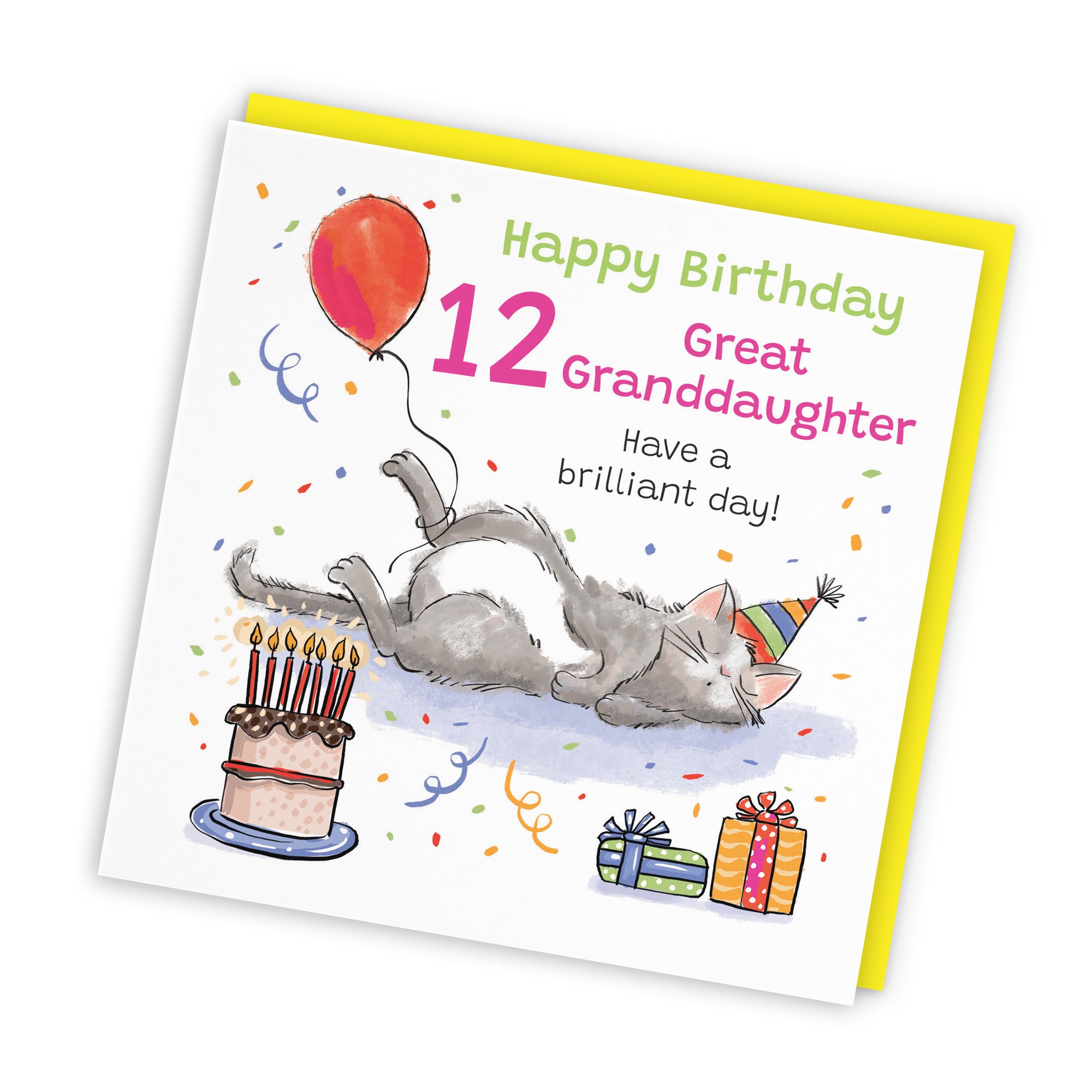 12th Great Granddaughter Birthday Card Sleepy Cat Animal Party - Default Title (RM00307)