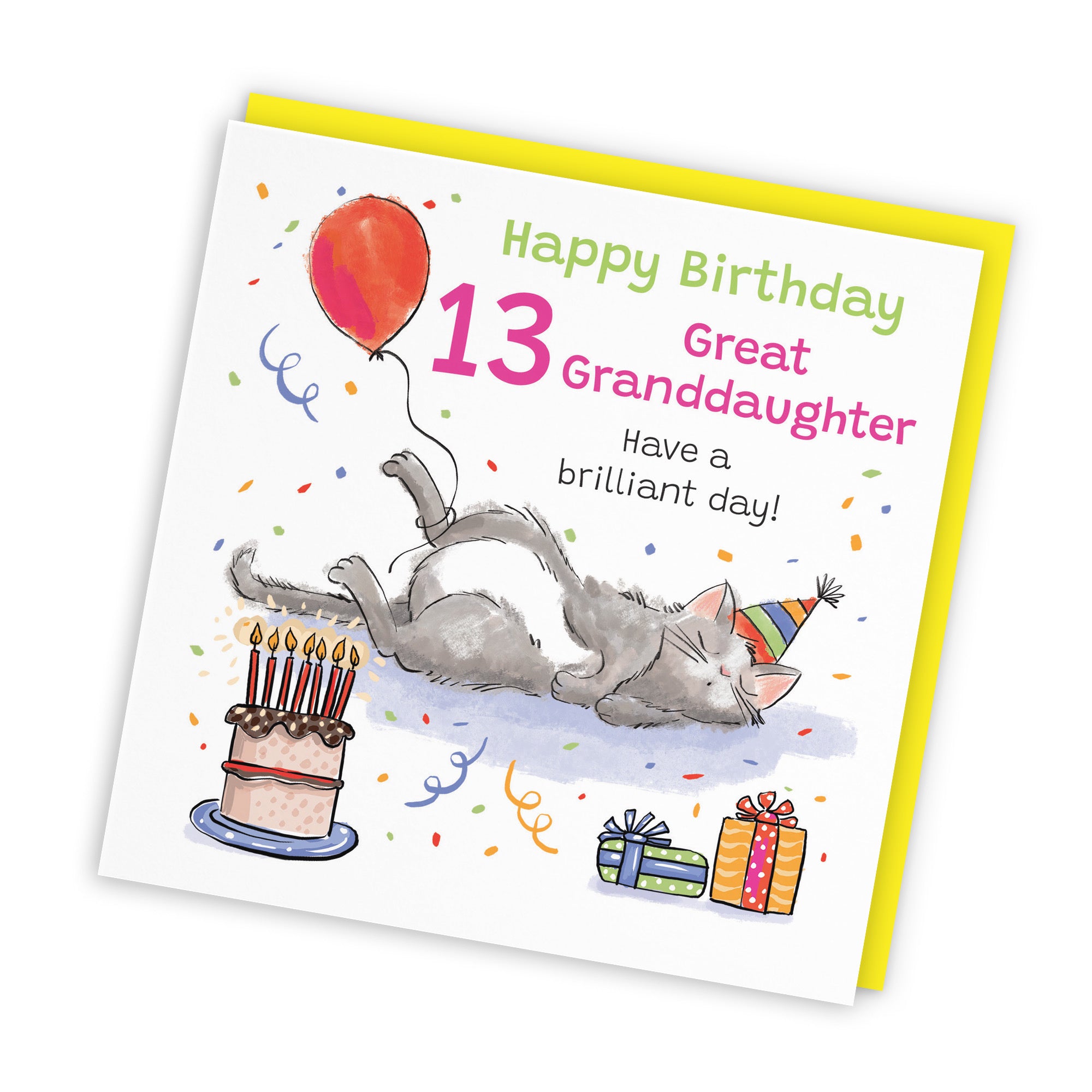 13th Great Granddaughter Birthday Card Sleepy Cat Animal Party - Default Title (RM00308)