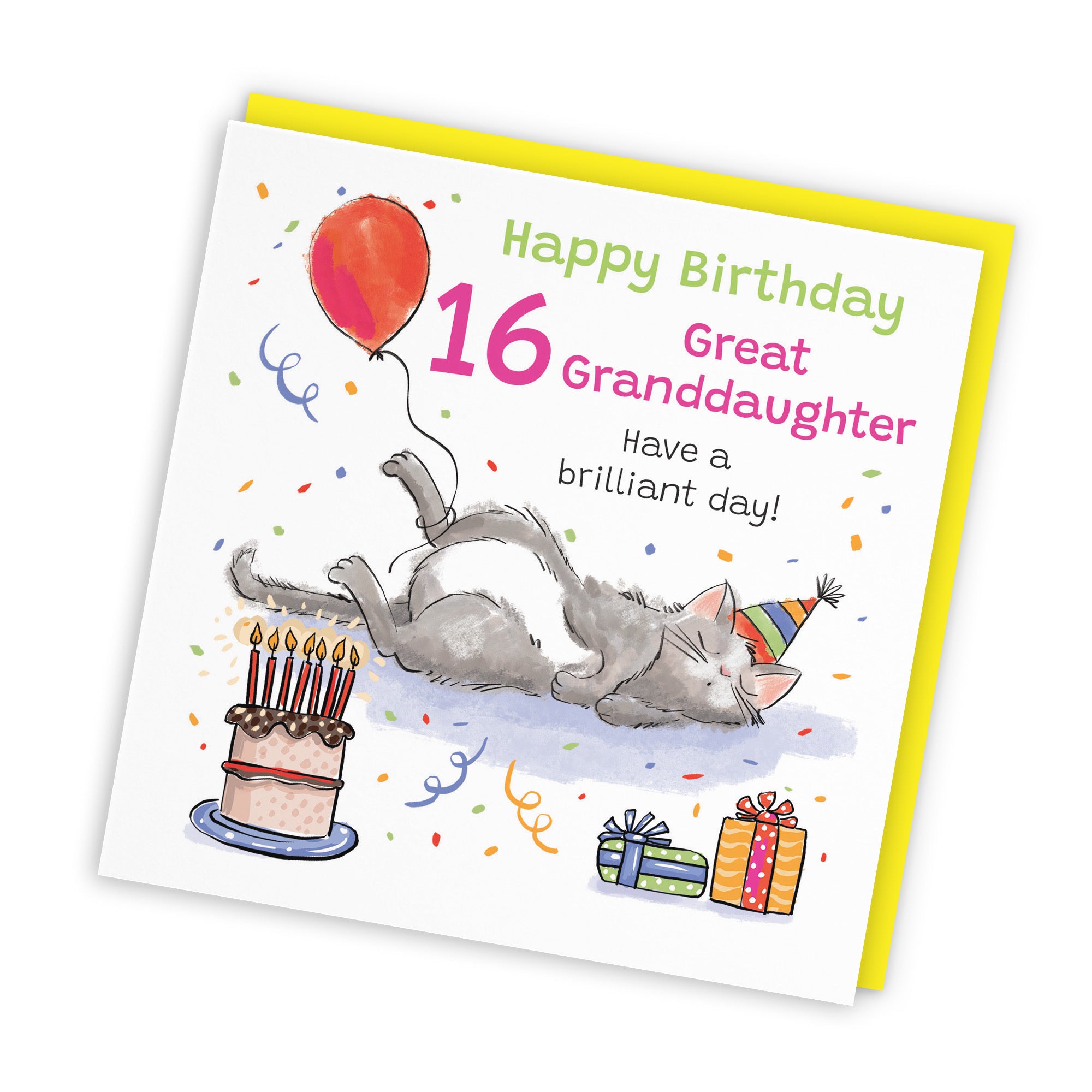 16th Great Granddaughter Birthday Card Sleepy Cat Animal Party - Default Title (RM00311)