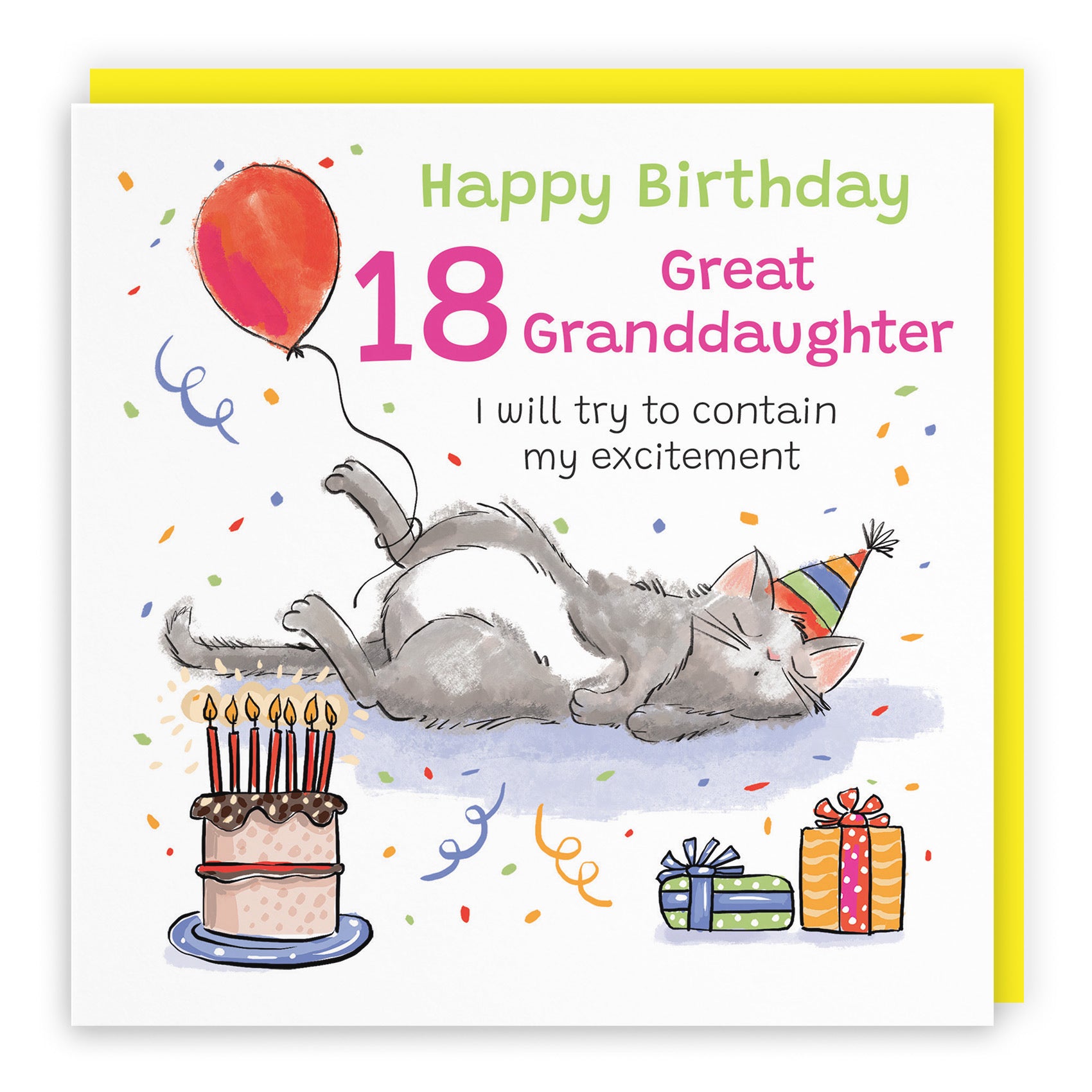 18th Great Granddaughter Birthday Card Sleepy Cat Animal Party - Default Title (RM00313)