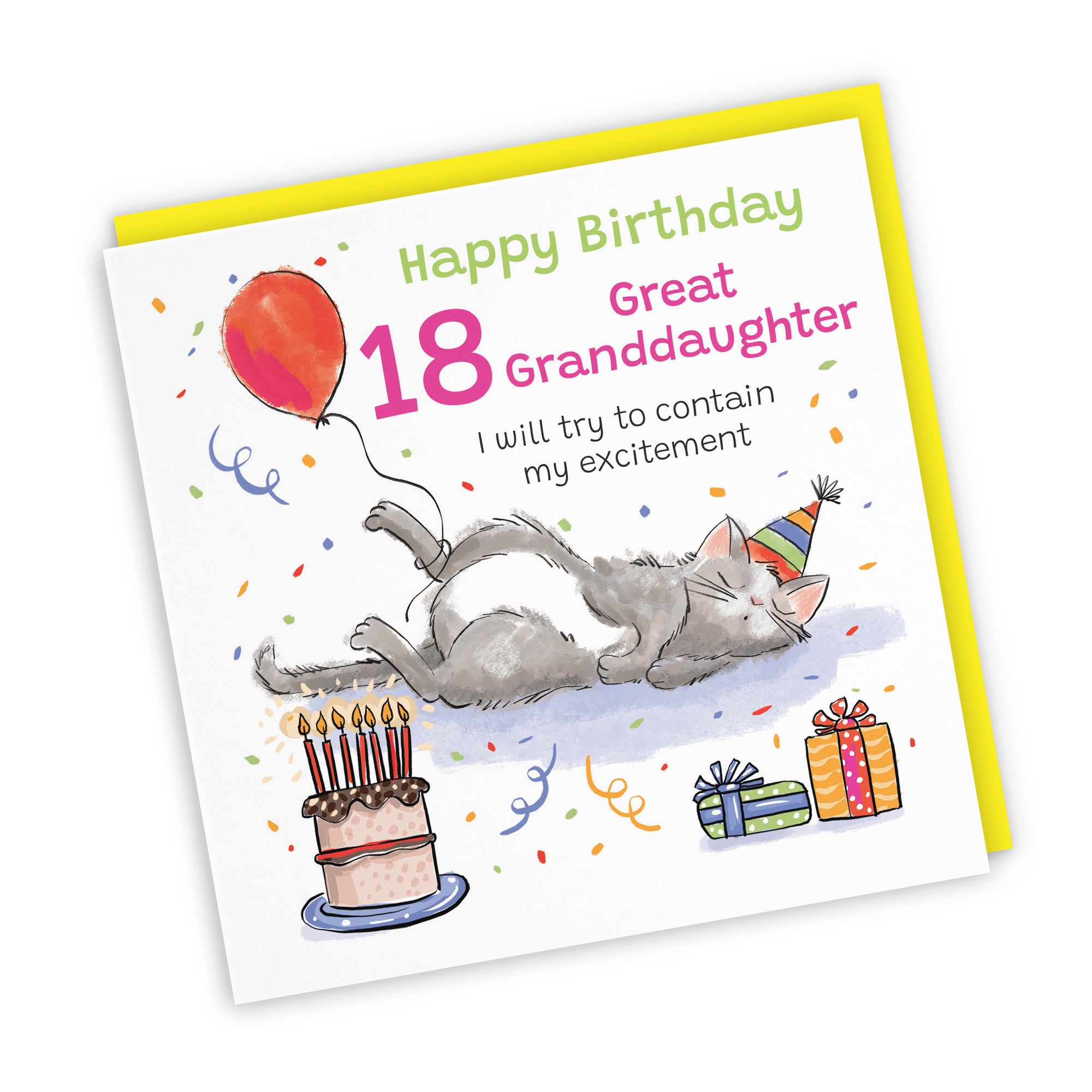 18th Great Granddaughter Birthday Card Sleepy Cat Animal Party - Default Title (RM00313)