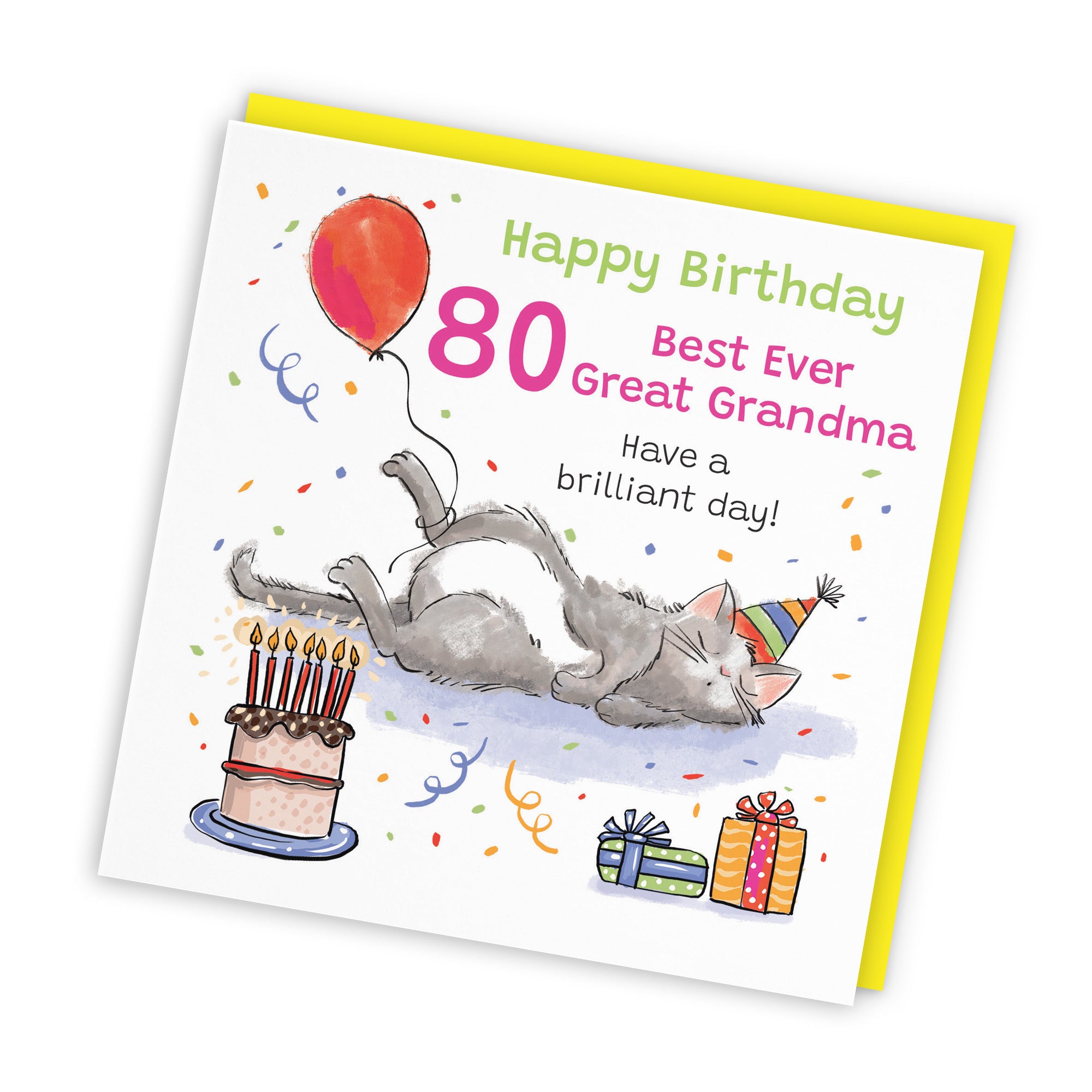 80th Great Grandma Birthday Card Sleepy Cat Animal Party - Default Title (RM00315)