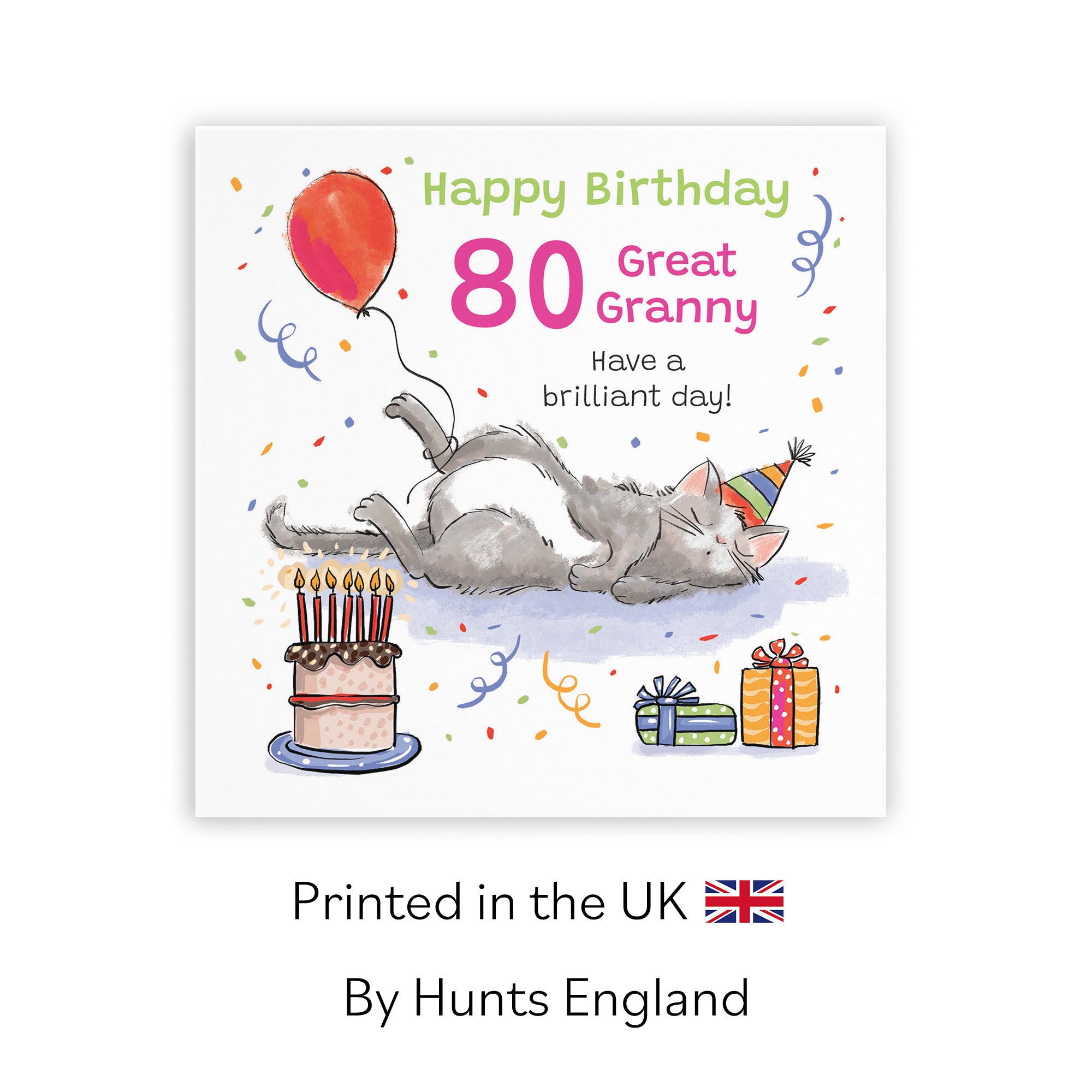 80th Great Granny Birthday Card Sleepy Cat Animal Party - Default Title (RM00318)