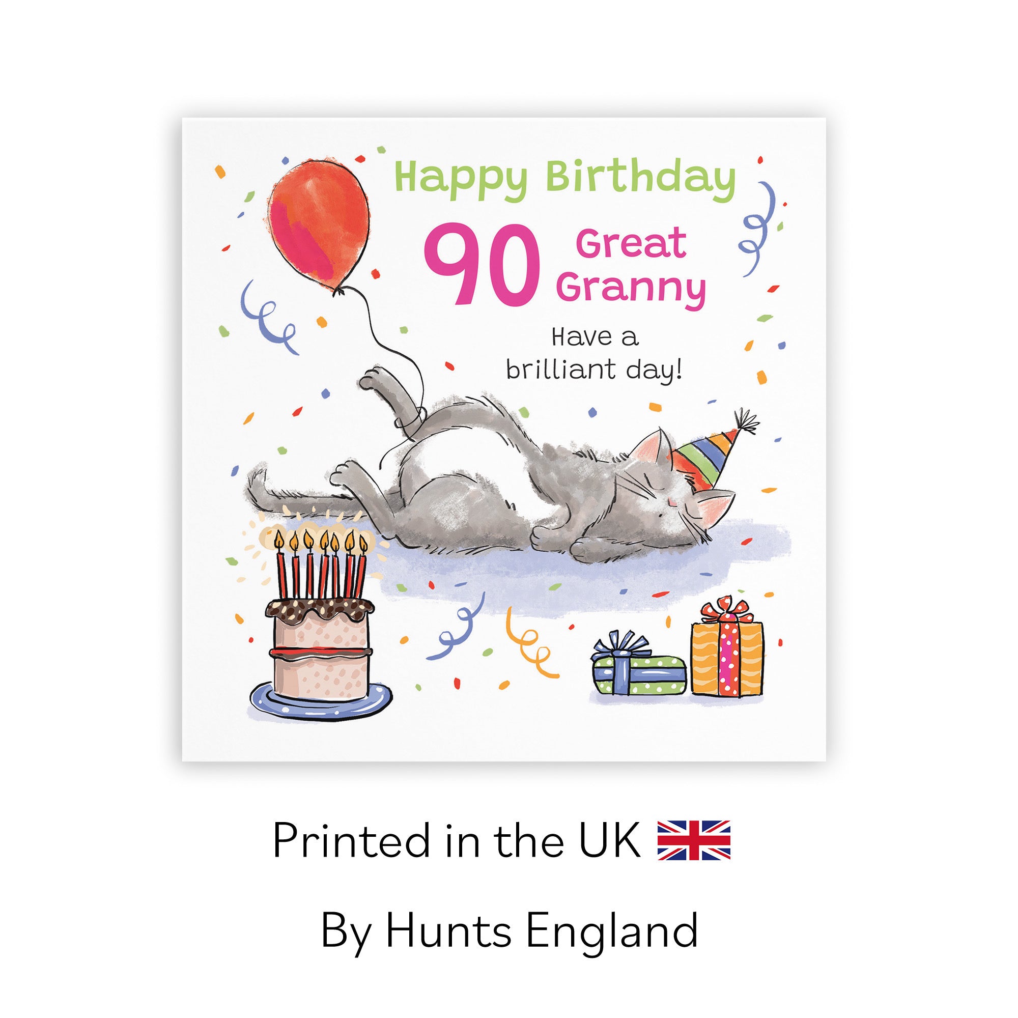 90th Great Granny Birthday Card Sleepy Cat Animal Party - Default Title (RM00319)