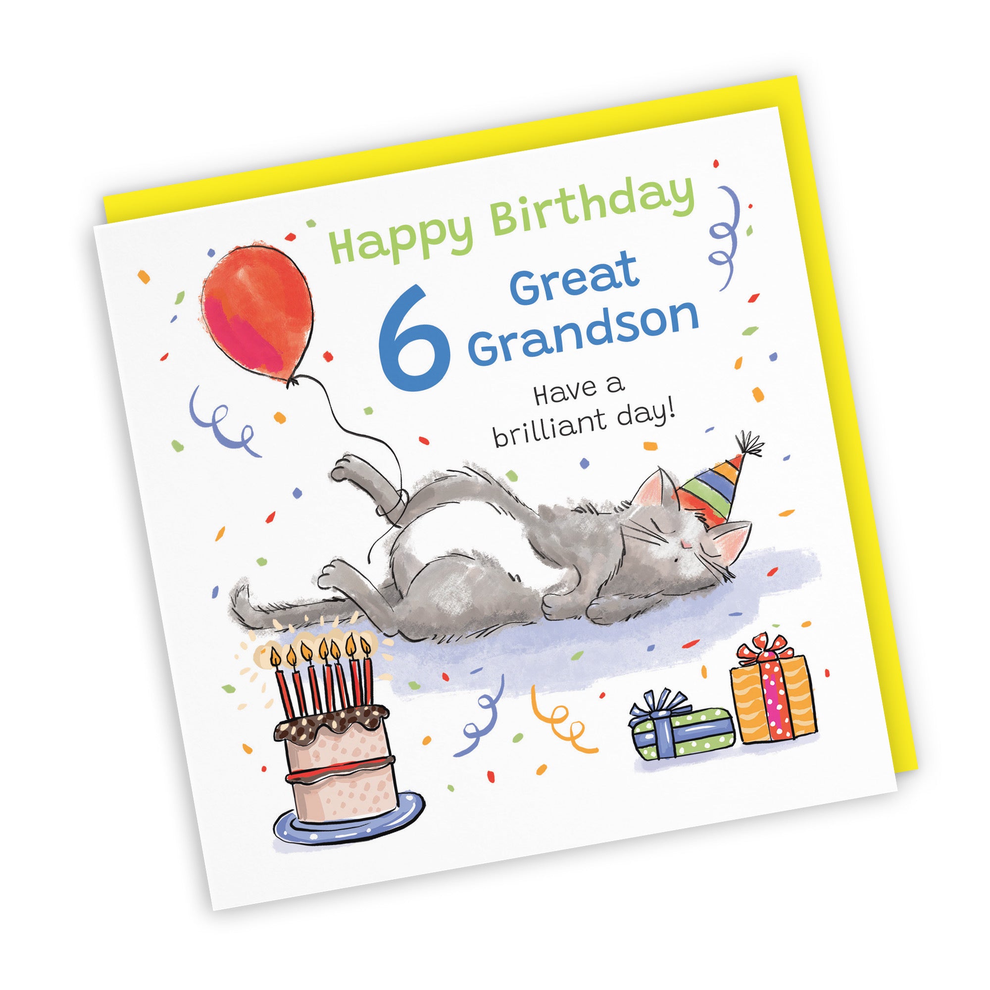 6th Great Grandson Birthday Card Sleepy Cat Animal Party - Default Title (RM00322)