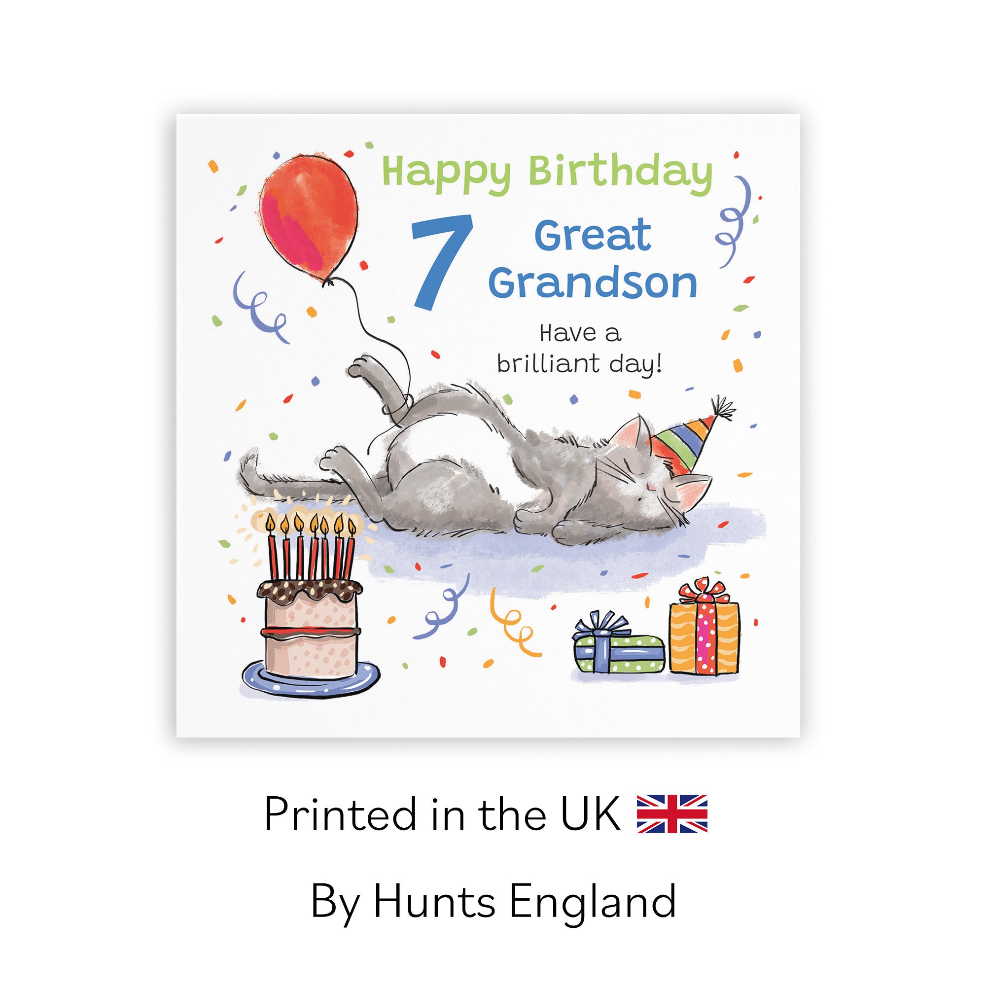 7th Great Grandson Birthday Card Sleepy Cat Animal Party - Default Title (RM00323)