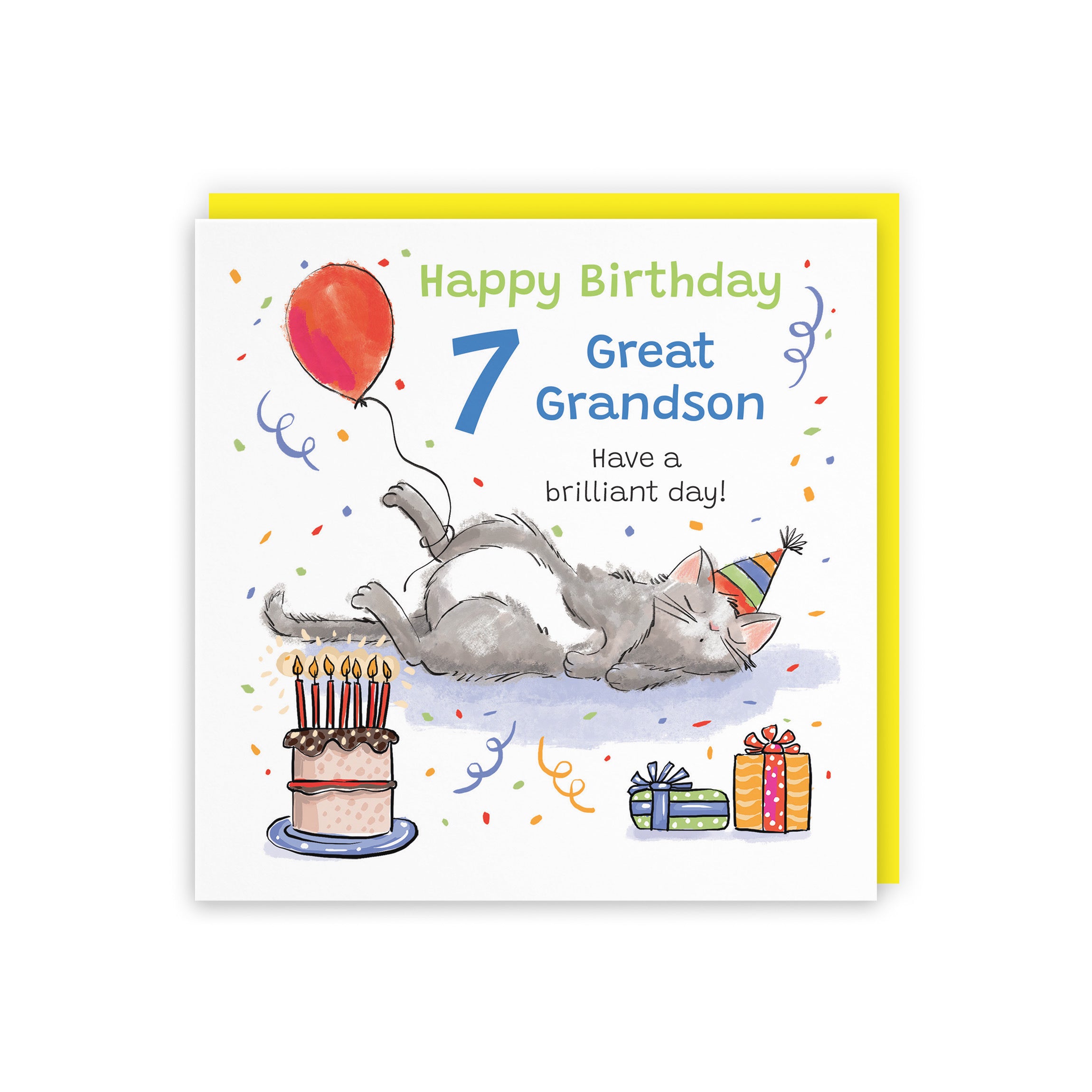 7th Great Grandson Birthday Card Sleepy Cat Animal Party - Default Title (RM00323)
