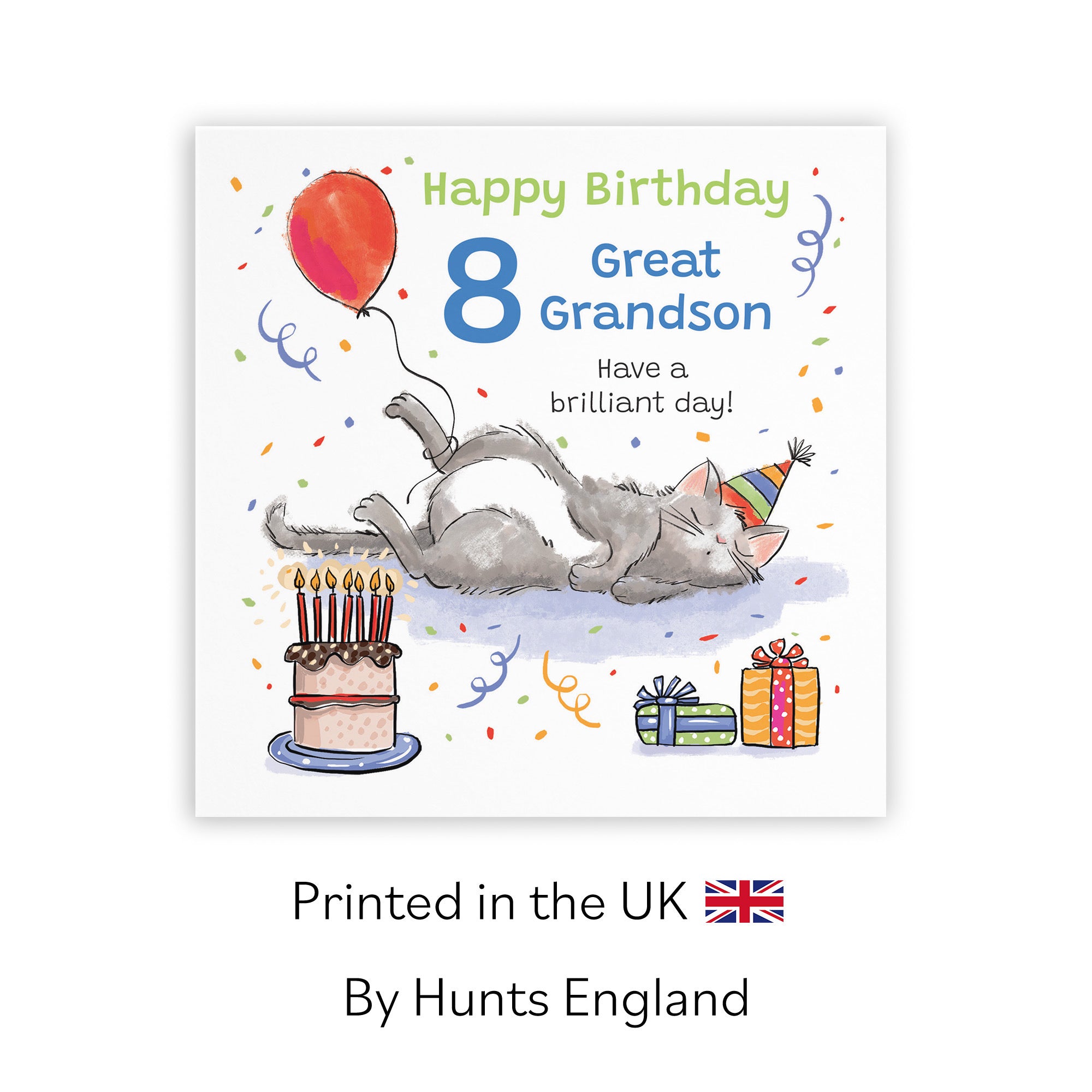 8th Great Grandson Birthday Card Sleepy Cat Animal Party - Default Title (RM00324)