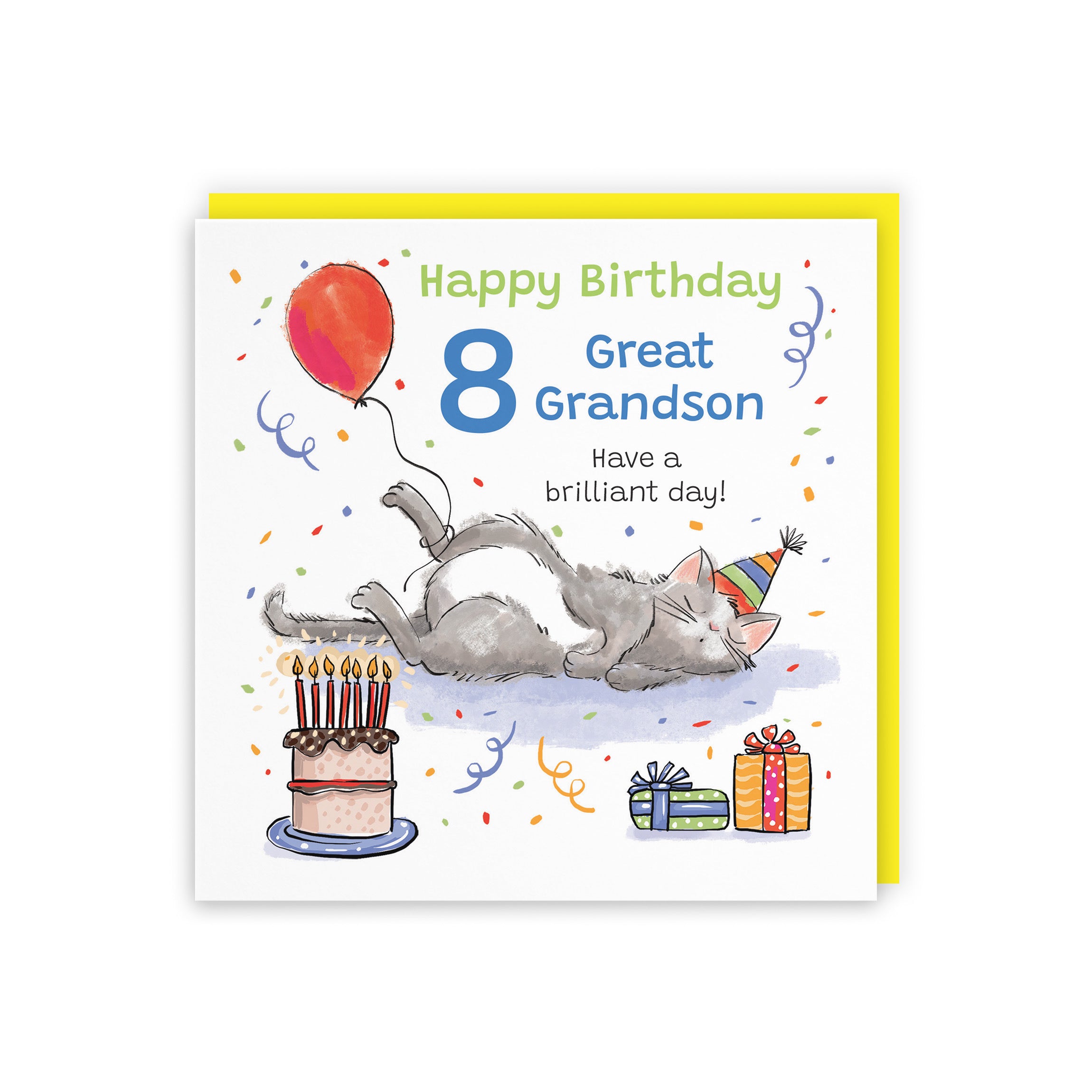 8th Great Grandson Birthday Card Sleepy Cat Animal Party - Default Title (RM00324)