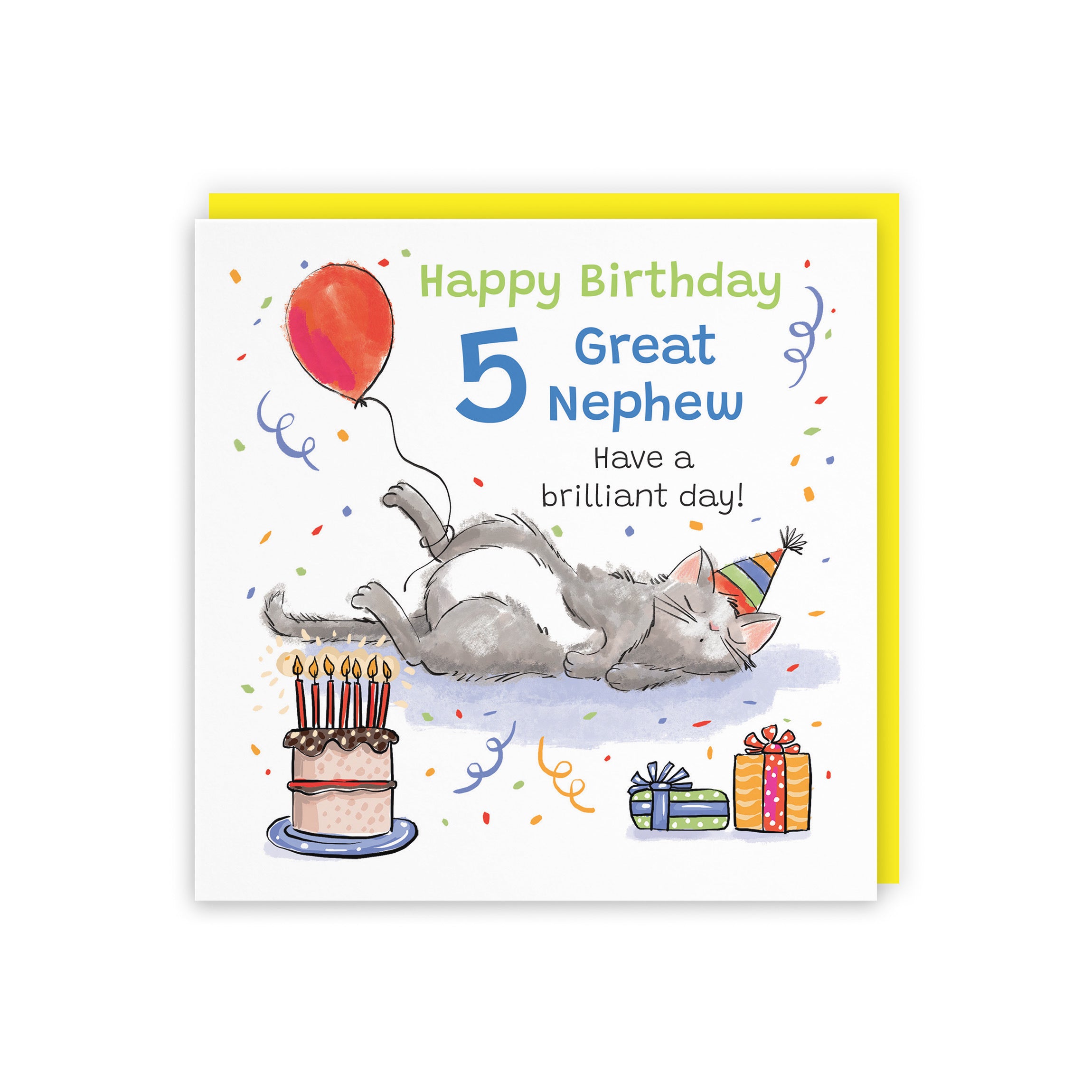 5th Great Nephew Birthday Card Sleepy Cat Animal Party - Default Title (RM00328)