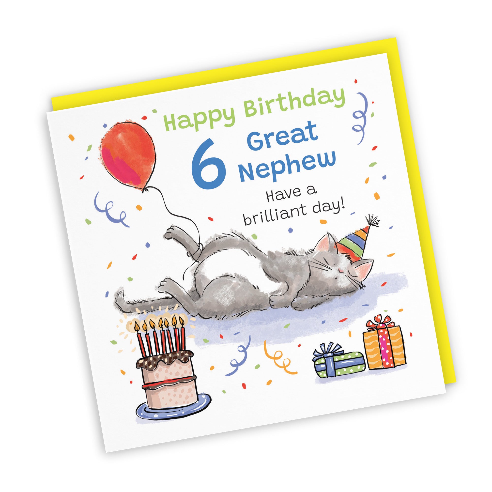 6th Great Nephew Birthday Card Sleepy Cat Animal Party - Default Title (RM00329)