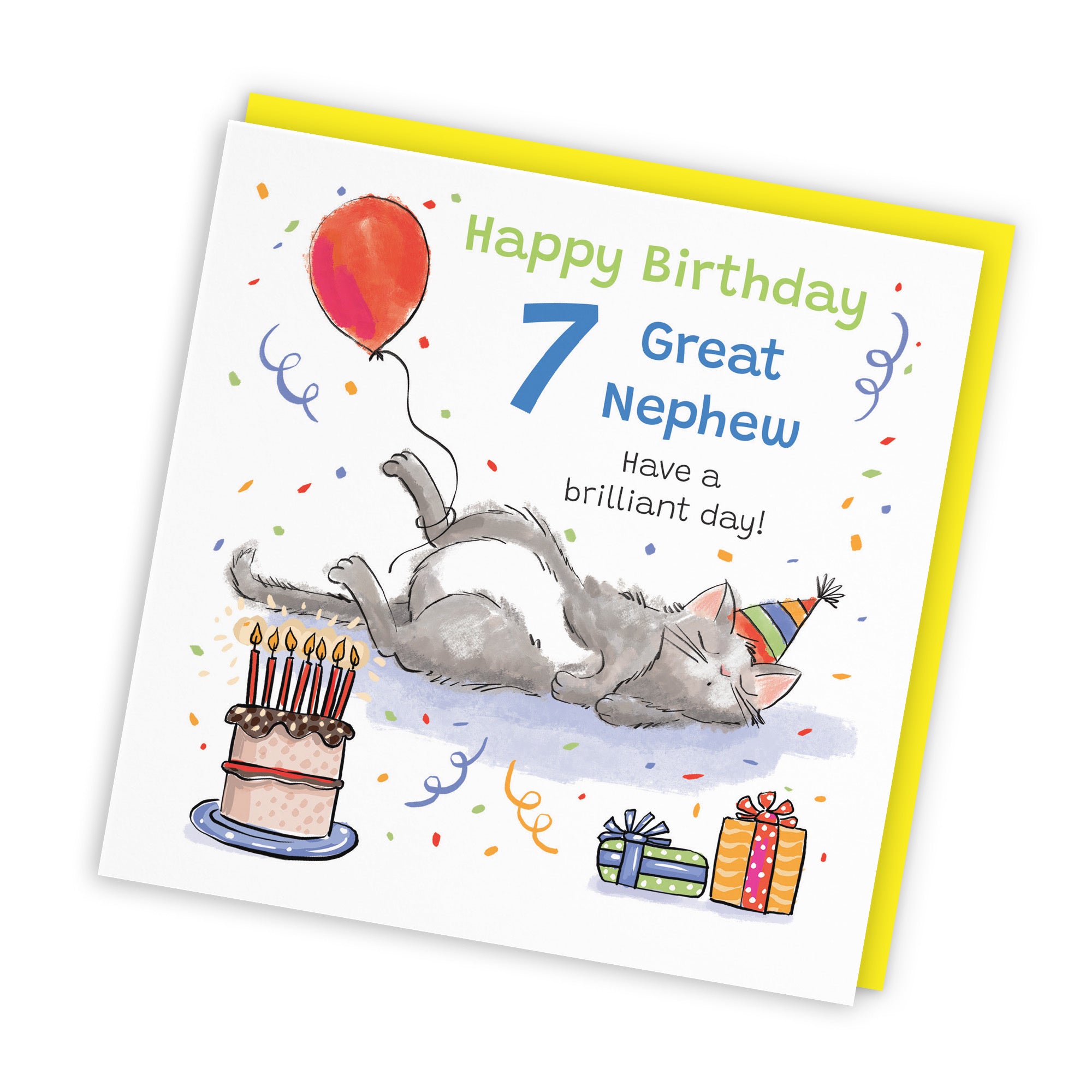7th Great Nephew Birthday Card Sleepy Cat Animal Party - Default Title (RM00330)