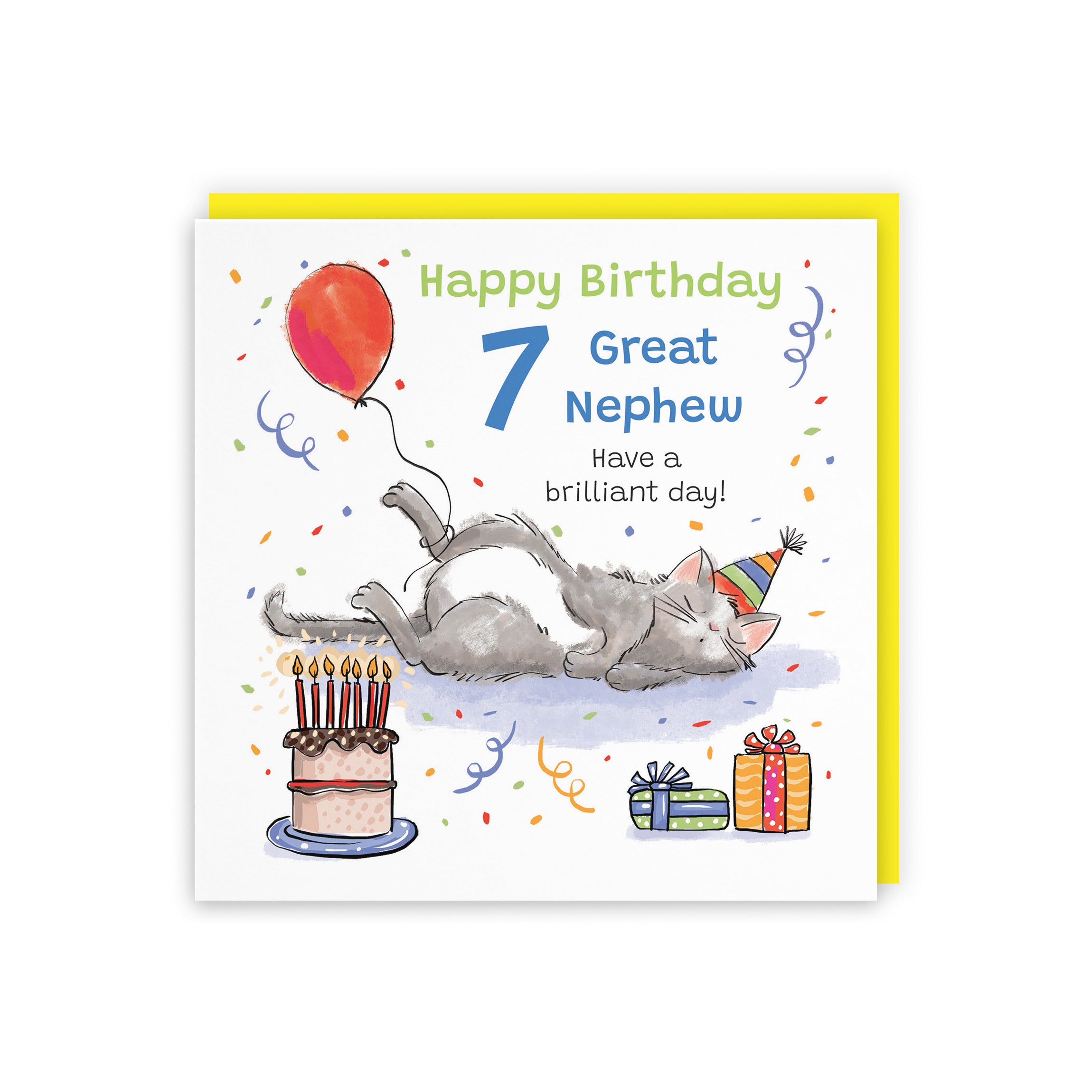 7th Great Nephew Birthday Card Sleepy Cat Animal Party - Default Title (RM00330)