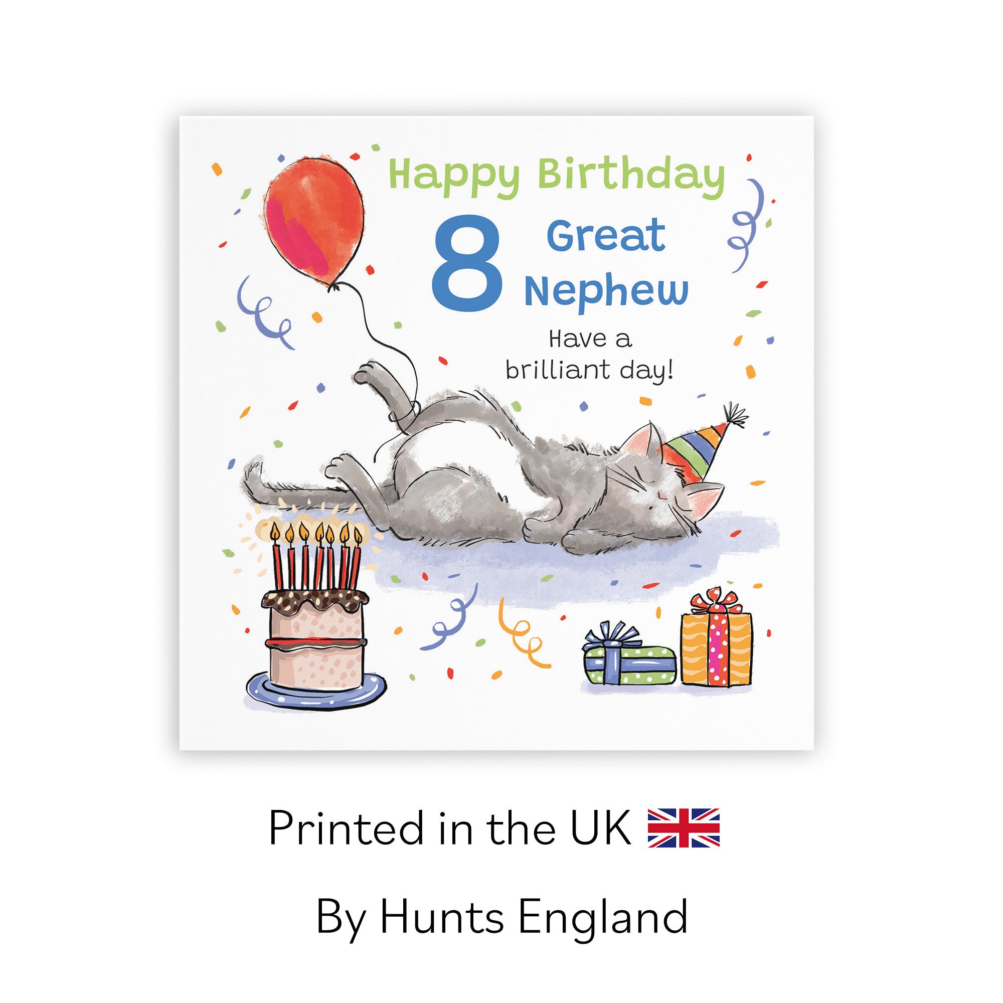 8th Great Nephew Birthday Card Sleepy Cat Animal Party - Default Title (RM00331)