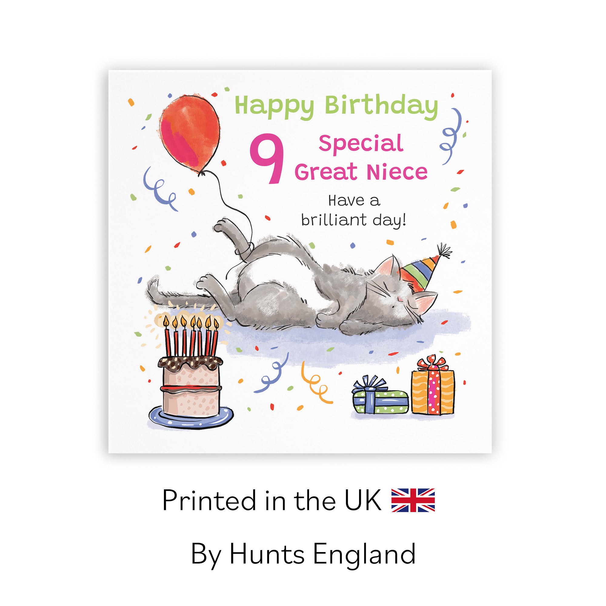 9th Great Niece Birthday Card Sleepy Cat Animal Party - Default Title (RM00336)