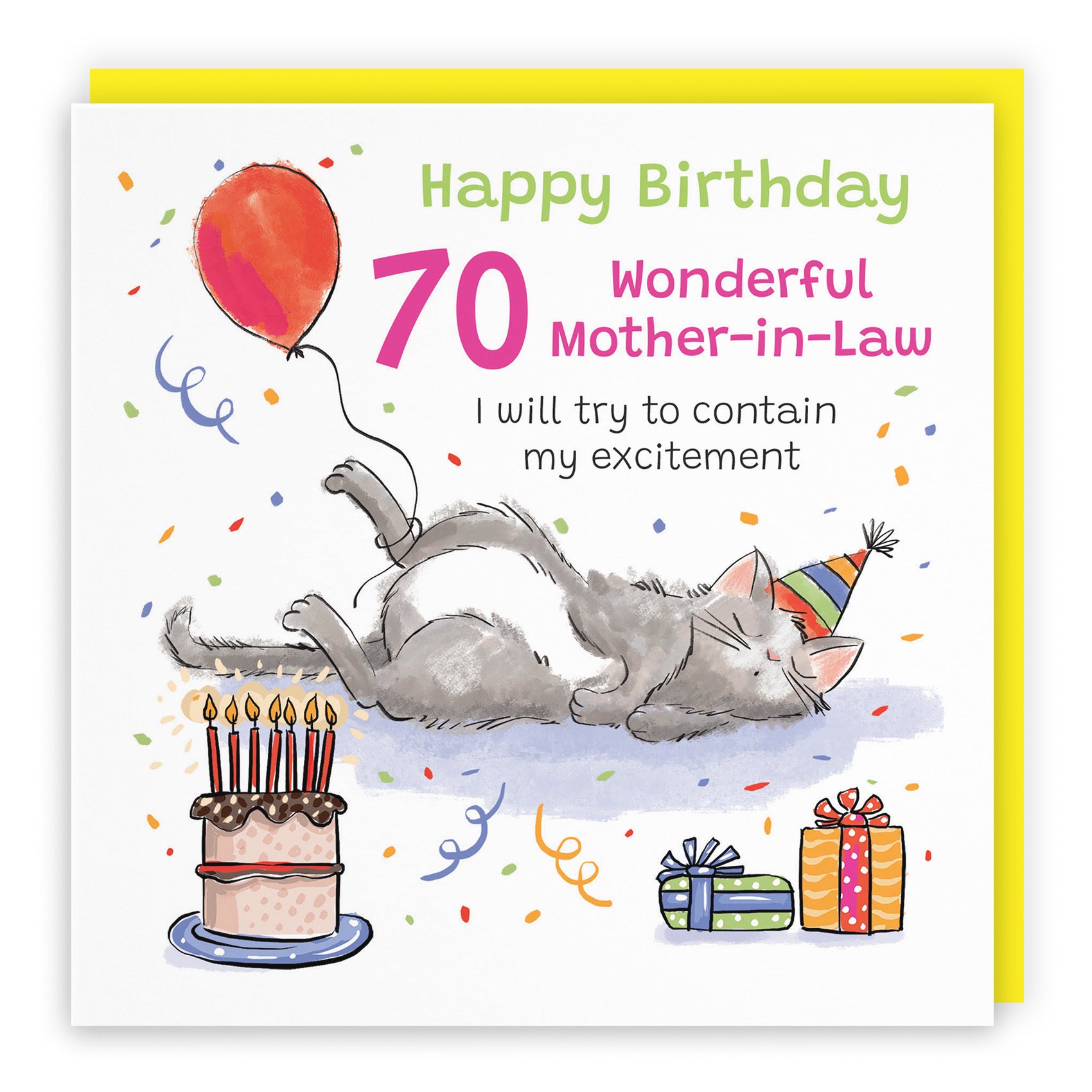 70th Mother-in-Law Birthday Card Sleepy Cat Animal Party - Default Title (RM00355)