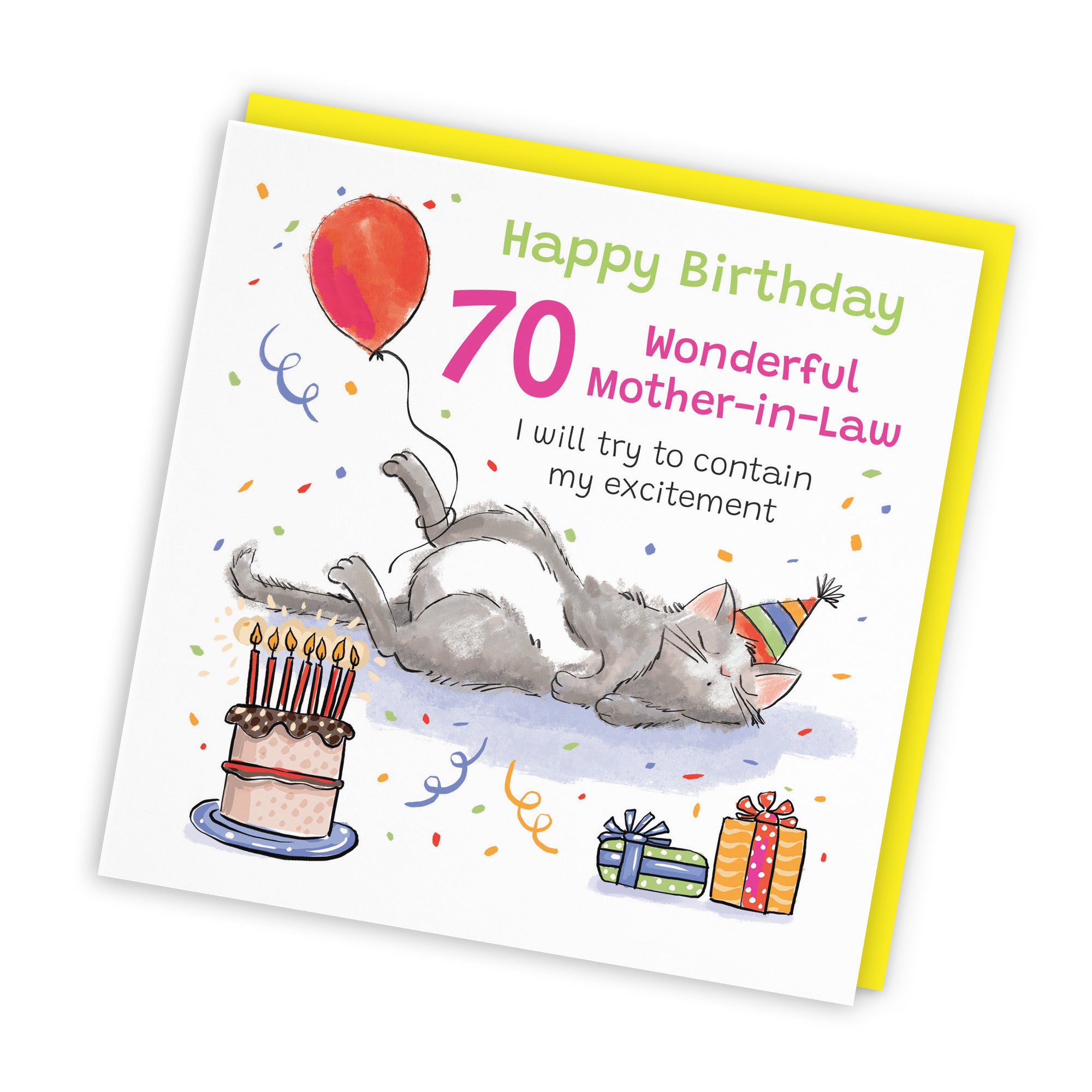 70th Mother-in-Law Birthday Card Sleepy Cat Animal Party - Default Title (RM00355)