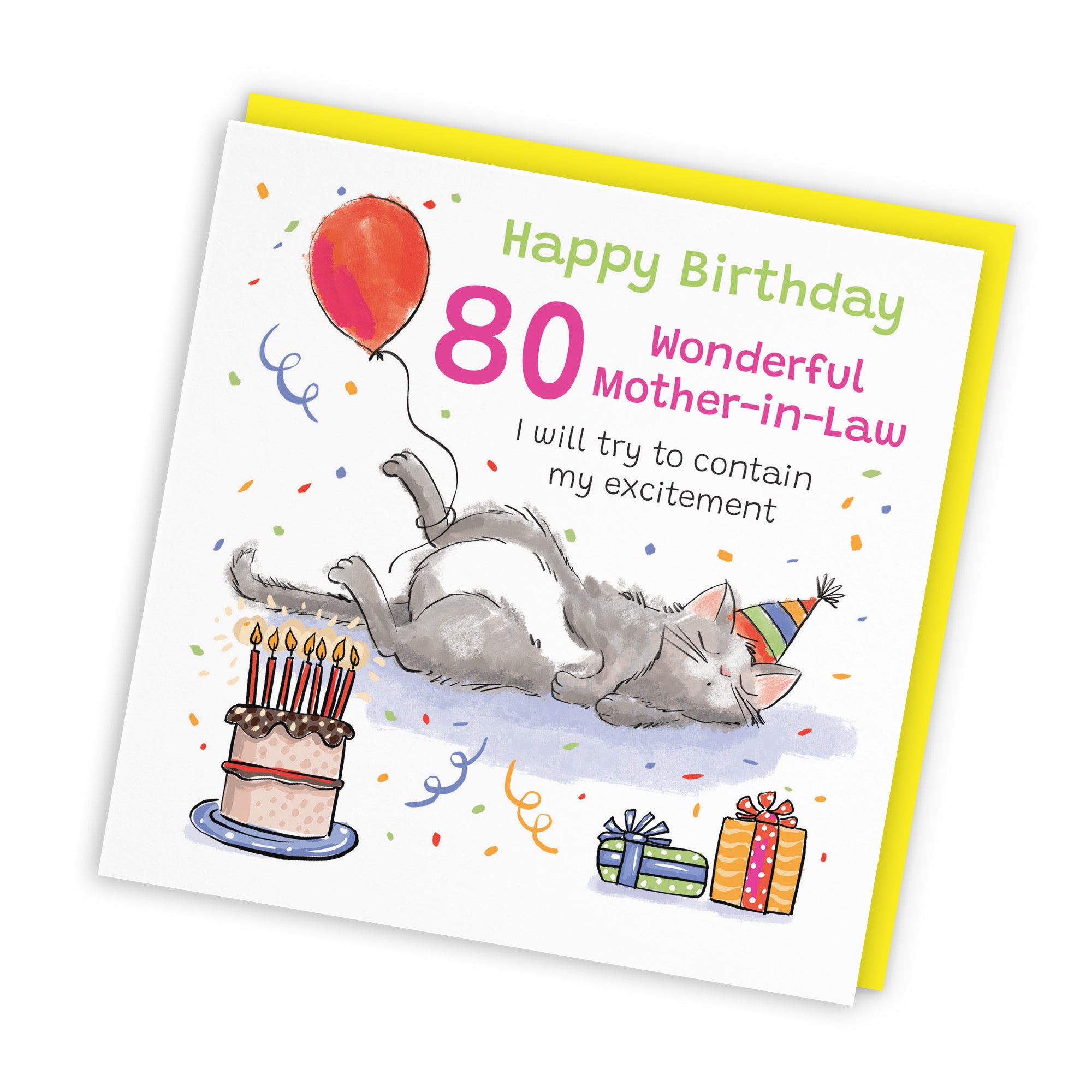 80th Mother-in-Law Birthday Card Sleepy Cat Animal Party - Default Title (RM00357)