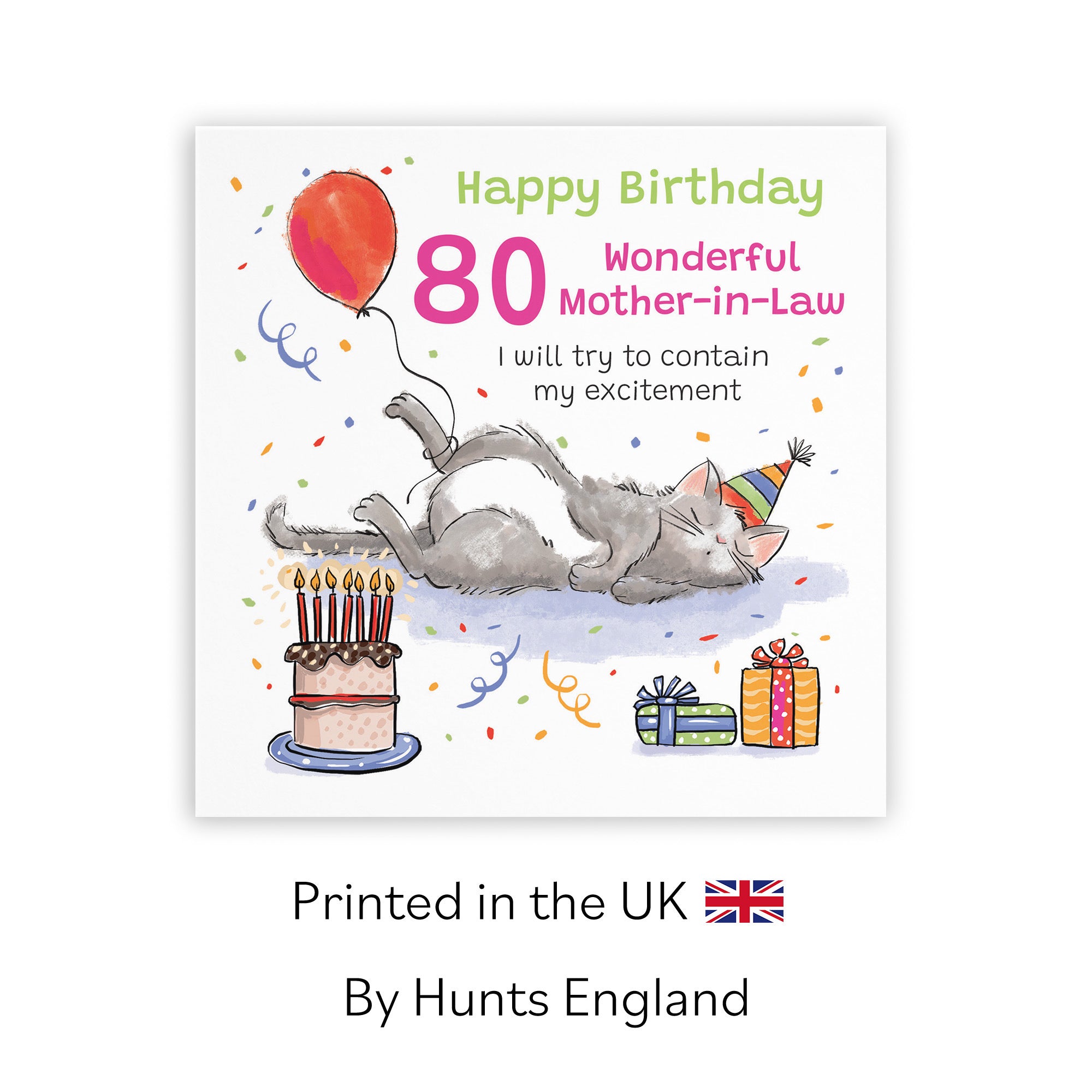 80th Mother-in-Law Birthday Card Sleepy Cat Animal Party - Default Title (RM00357)