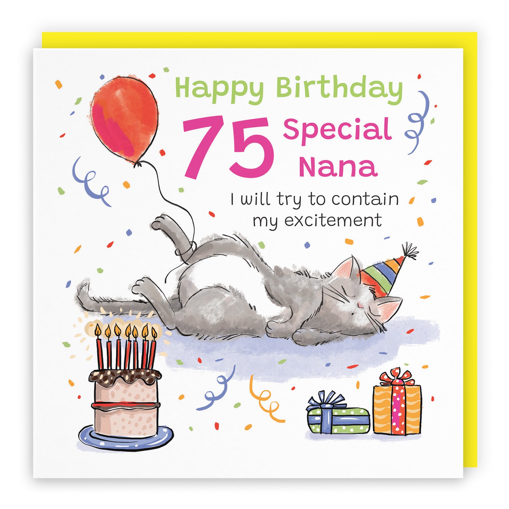 75th Nana Birthday Card Sleepy Cat Animal Party - Default Title (RM00363)