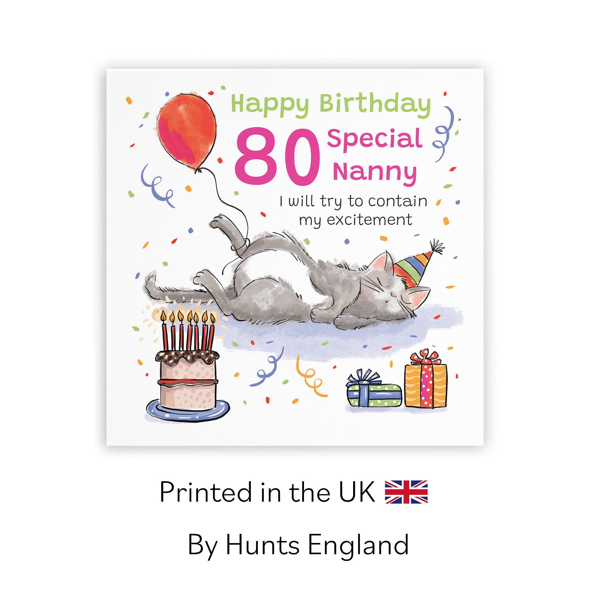 80th Nanny Birthday Card Sleepy Cat Animal Party - Default Title (RM00381)