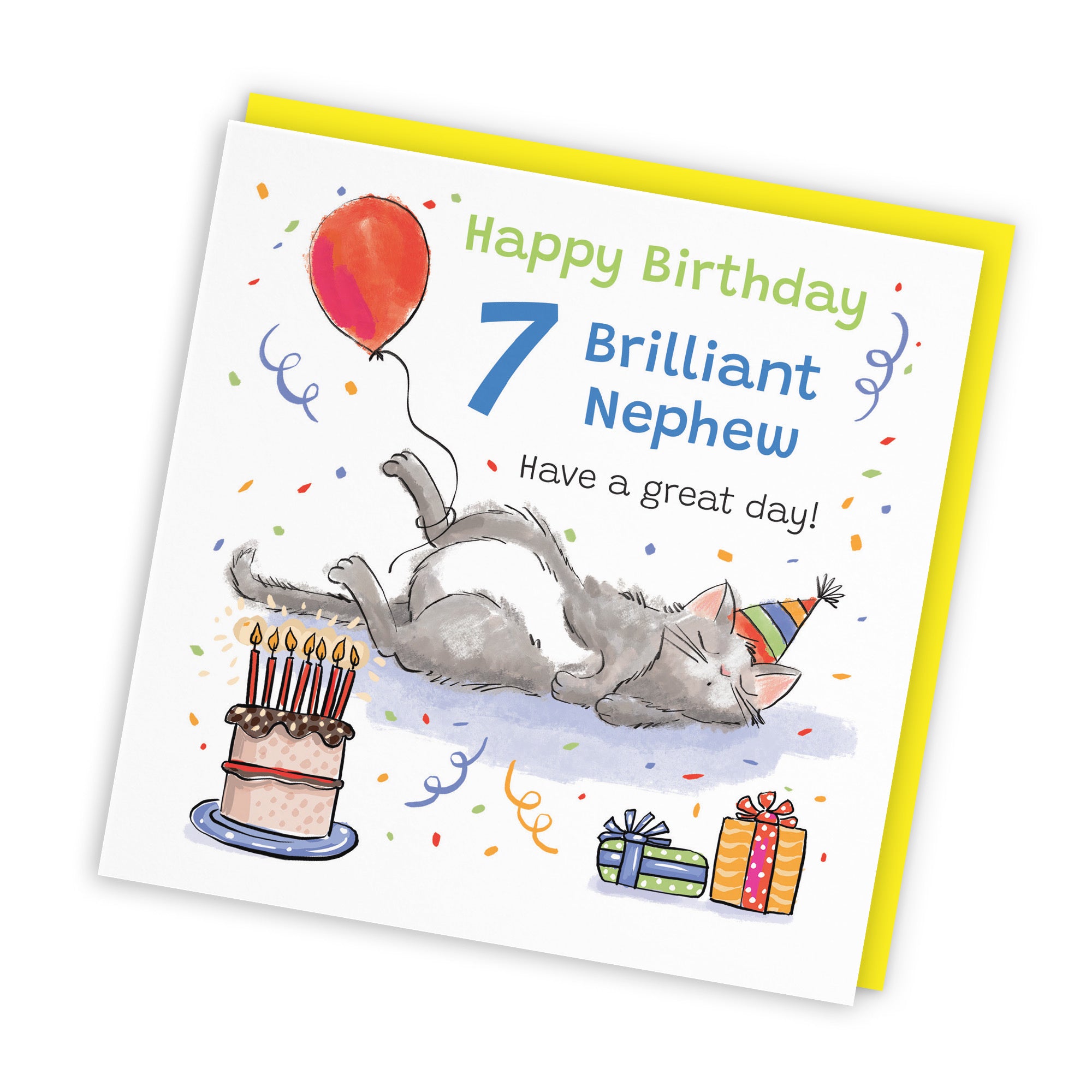 7th Nephew Birthday Card Sleepy Cat Animal Party - Default Title (RM00385)