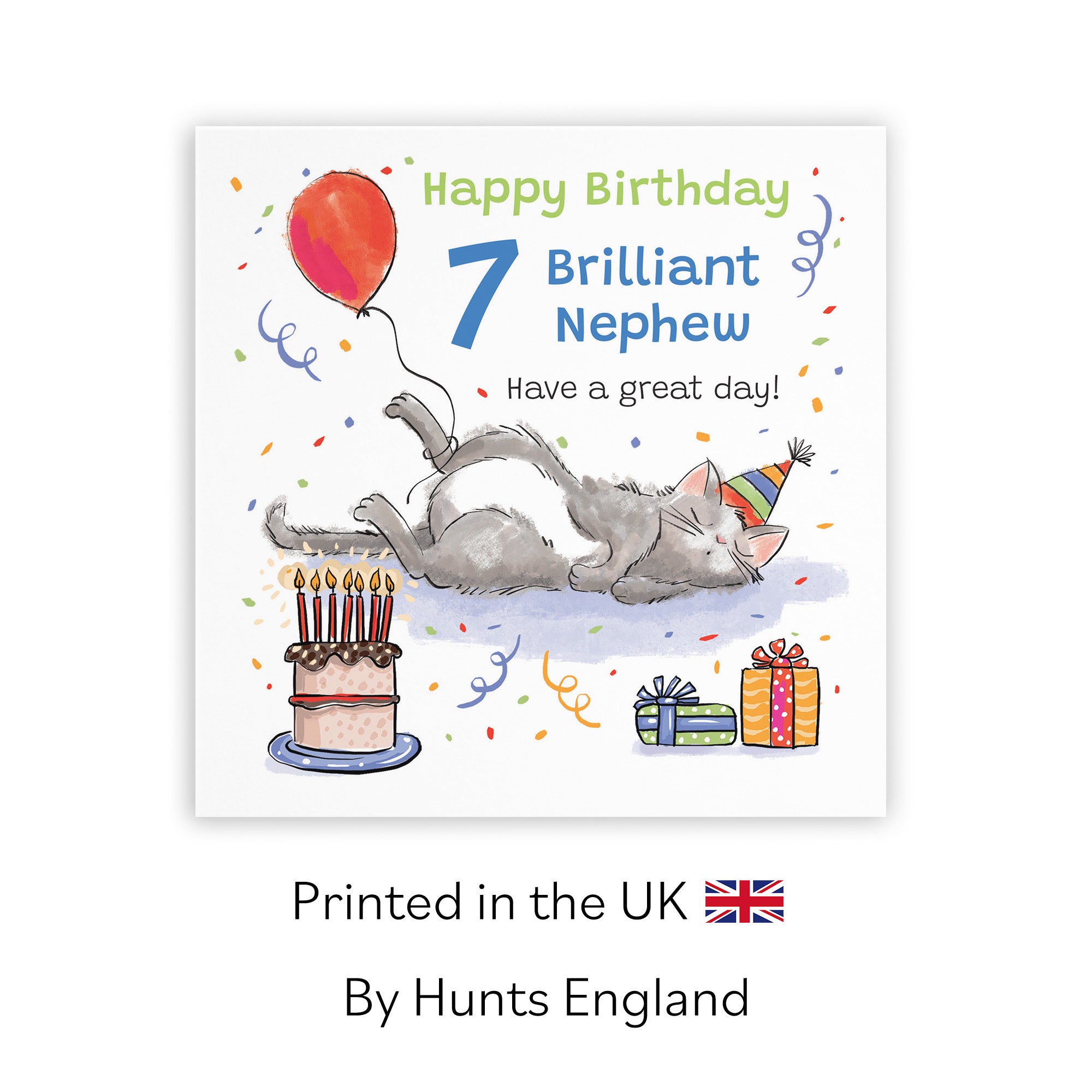 7th Nephew Birthday Card Sleepy Cat Animal Party - Default Title (RM00385)