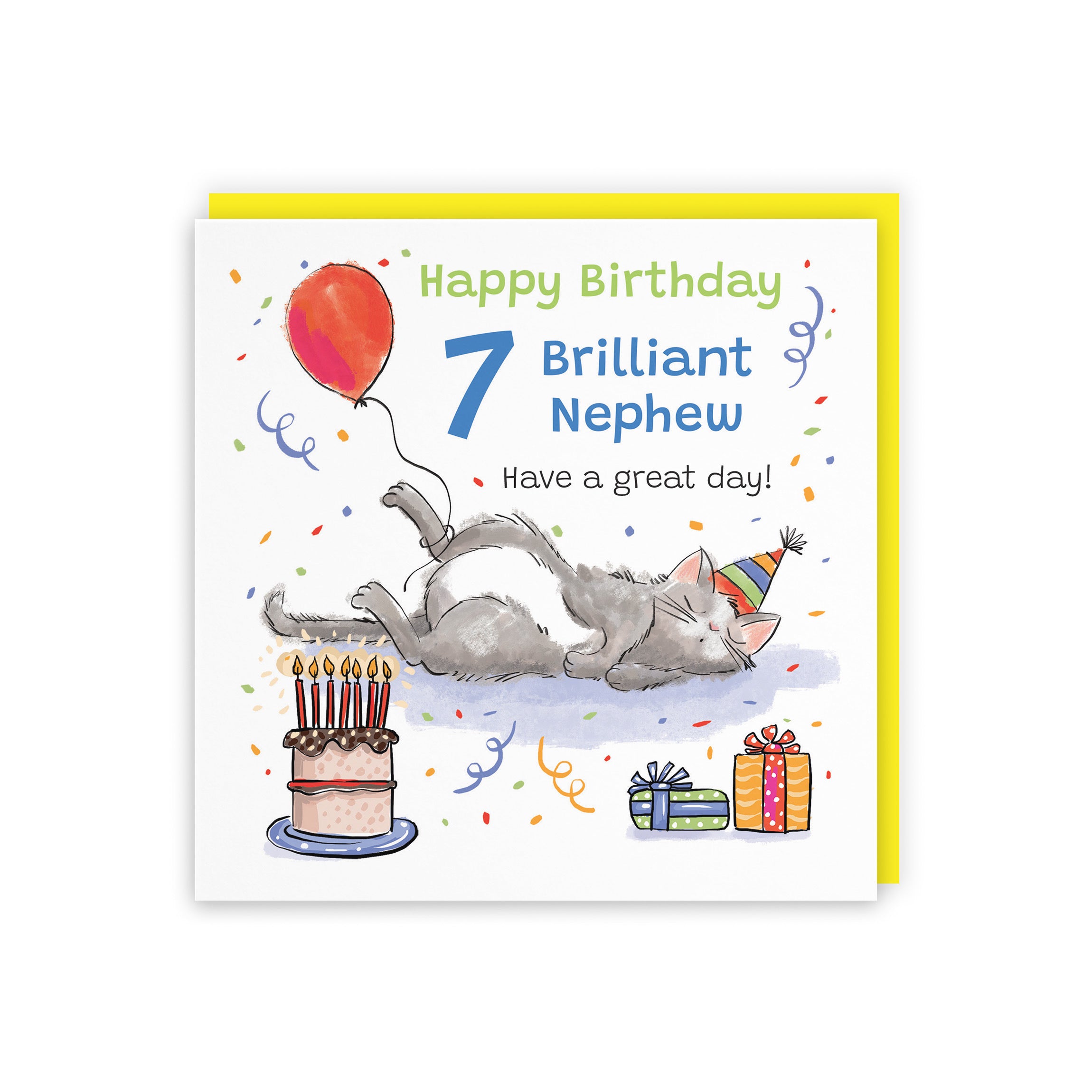 7th Nephew Birthday Card Sleepy Cat Animal Party - Default Title (RM00385)