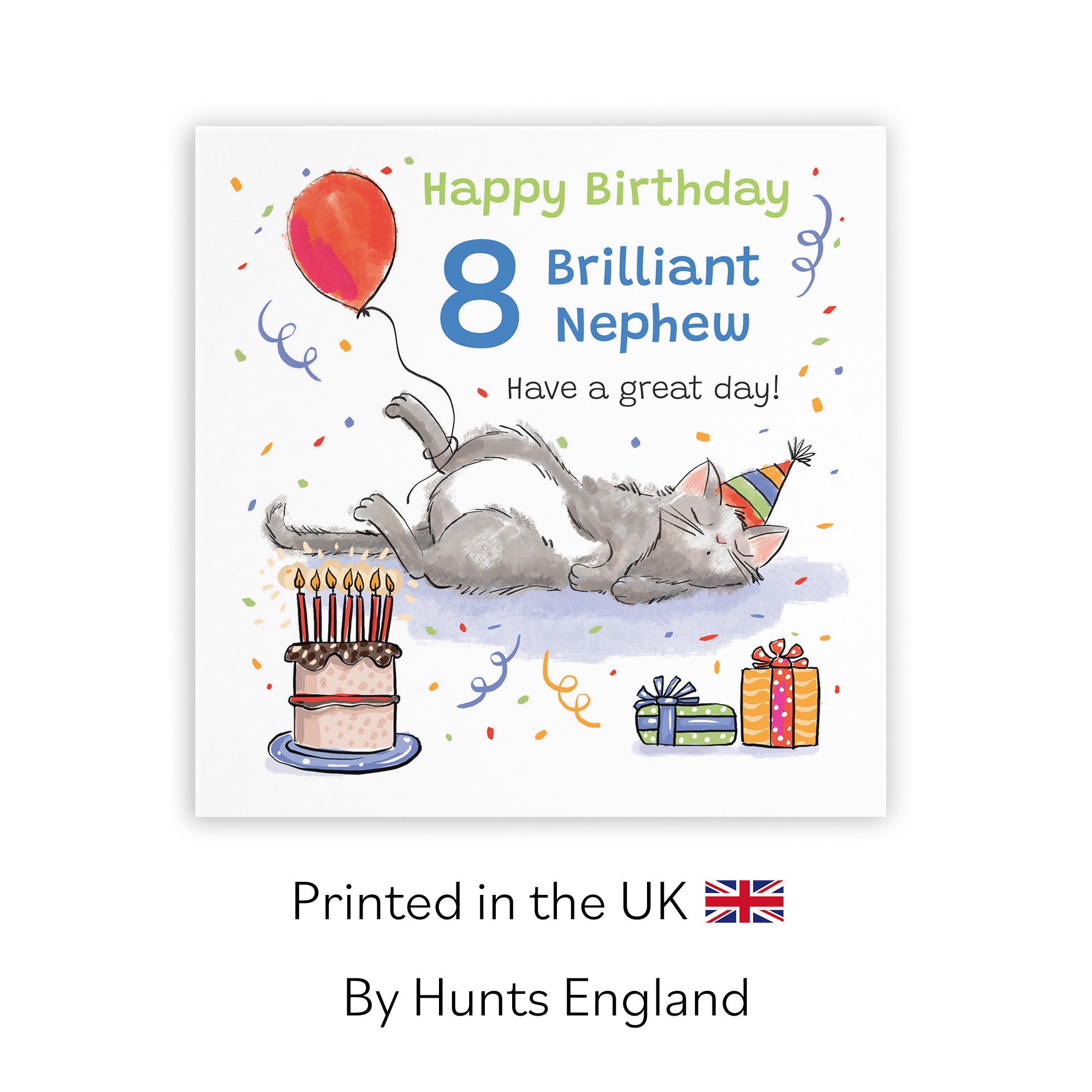 8th Nephew Birthday Card Sleepy Cat Animal Party - Default Title (RM00386)