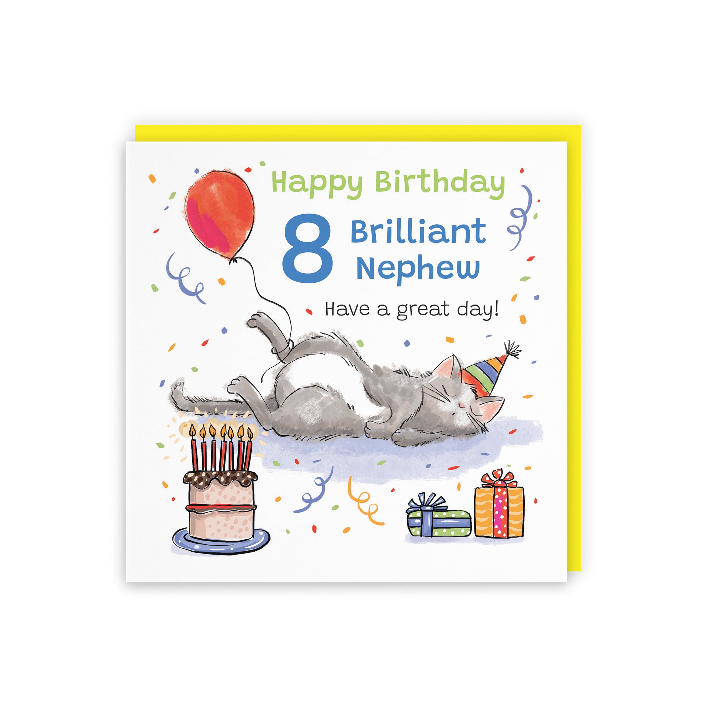 8th Nephew Birthday Card Sleepy Cat Animal Party - Default Title (RM00386)