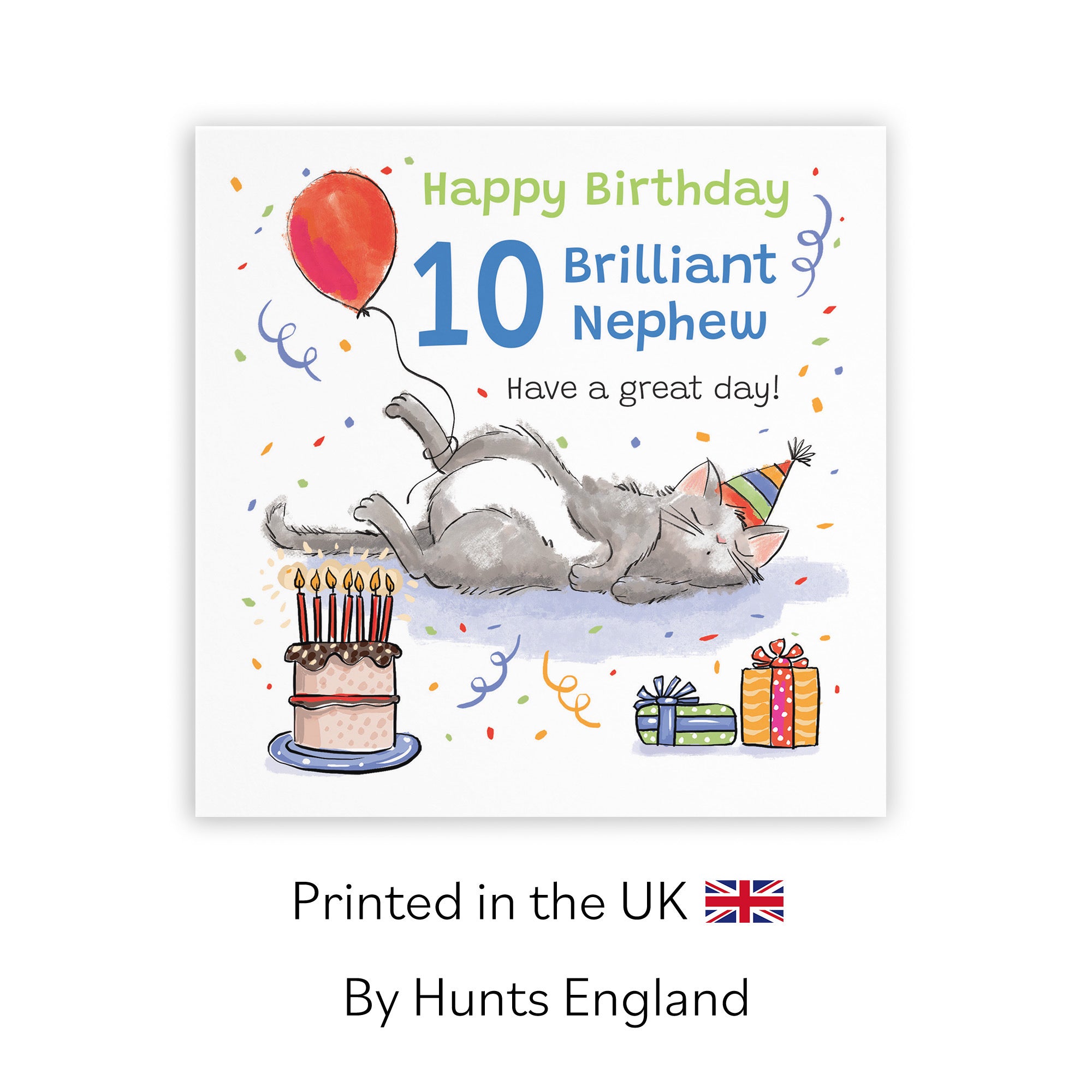 10th Nephew Birthday Card Sleepy Cat Animal Party - Default Title (RM00388)
