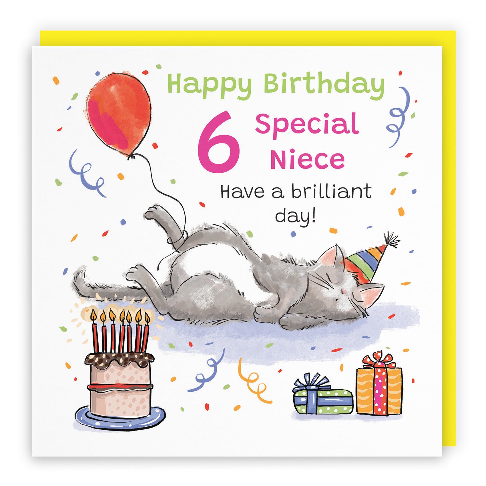 6th Niece Birthday Card Sleepy Cat Animal Party - Default Title (RM00391)