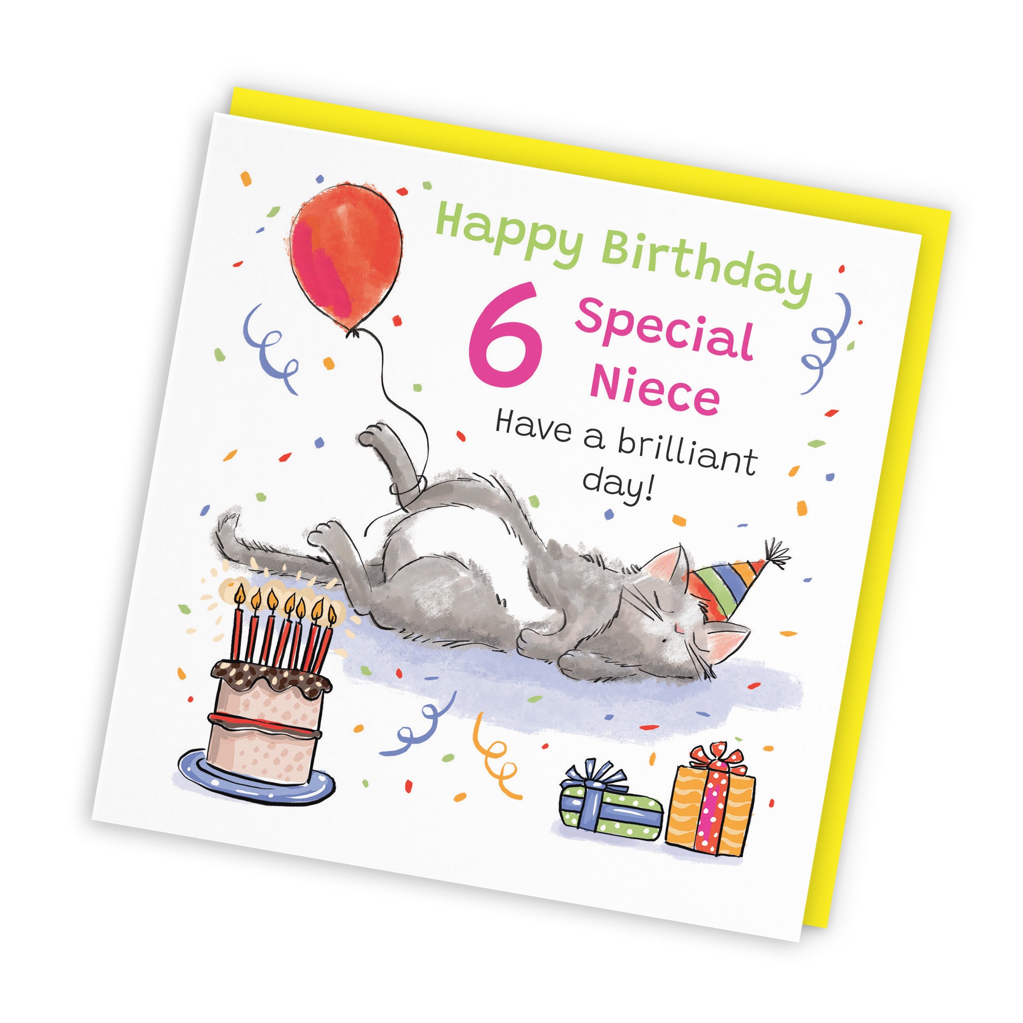 6th Niece Birthday Card Sleepy Cat Animal Party - Default Title (RM00391)