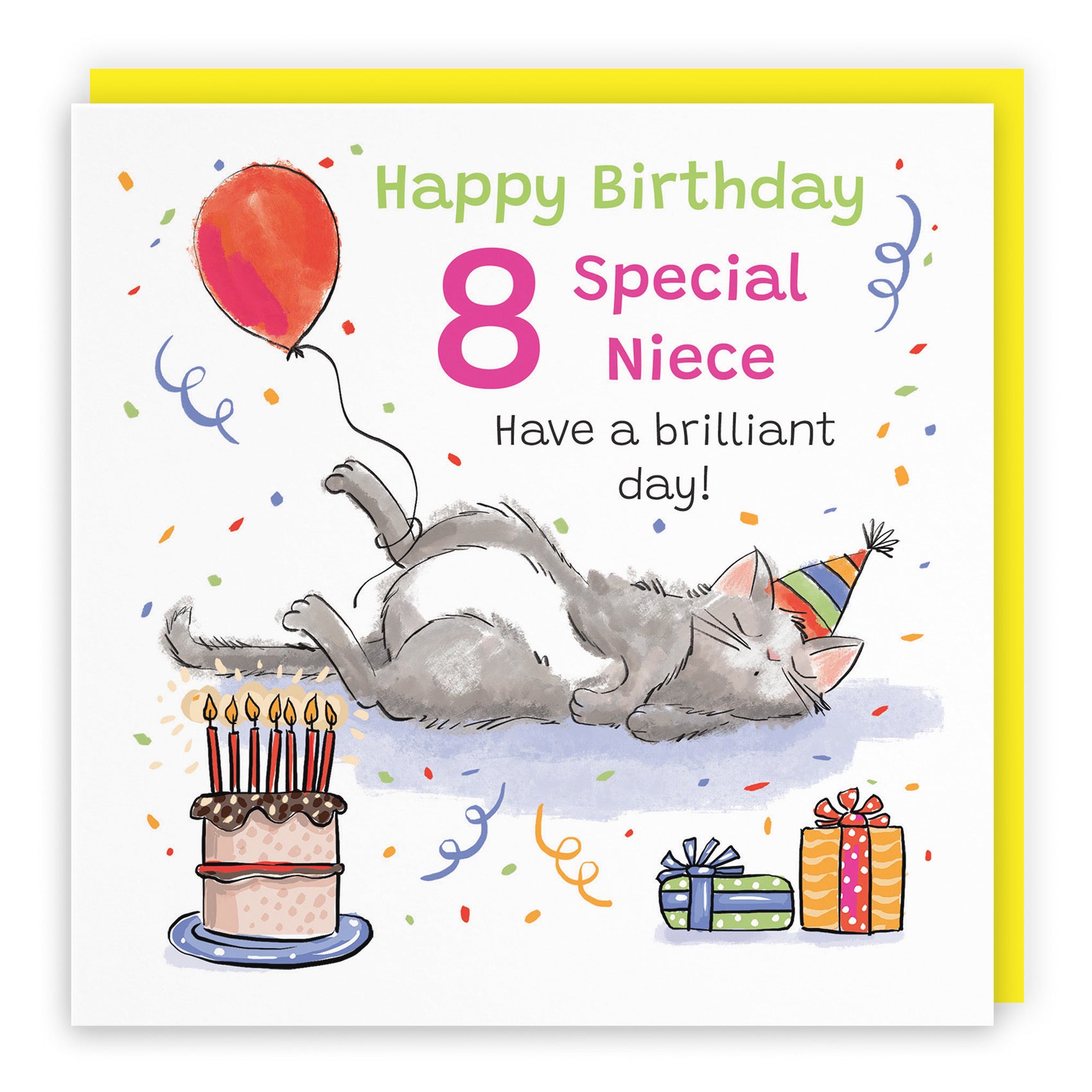 8th Niece Birthday Card Sleepy Cat Animal Party - Default Title (RM00393)