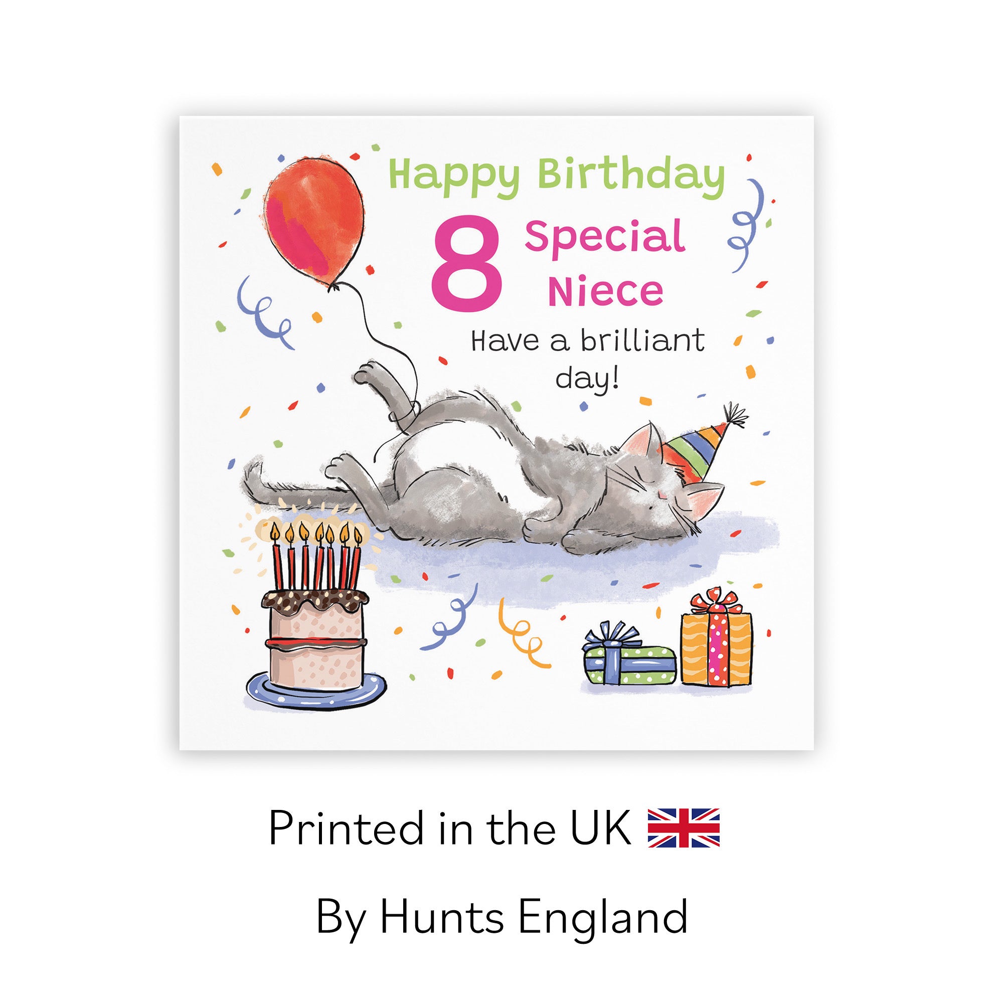 8th Niece Birthday Card Sleepy Cat Animal Party - Default Title (RM00393)