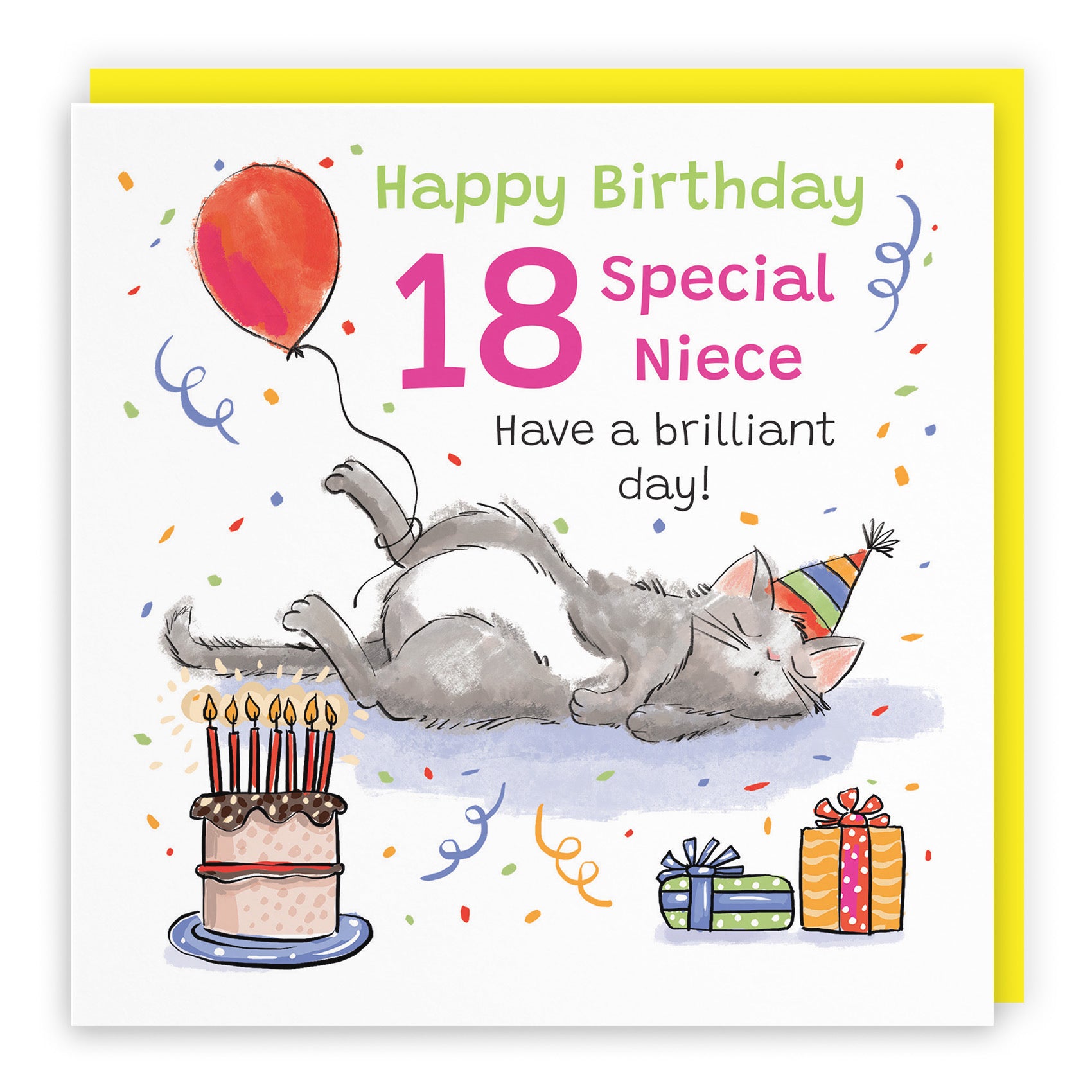 18th Niece Birthday Card Sleepy Cat Animal Party - Default Title (RM00403)