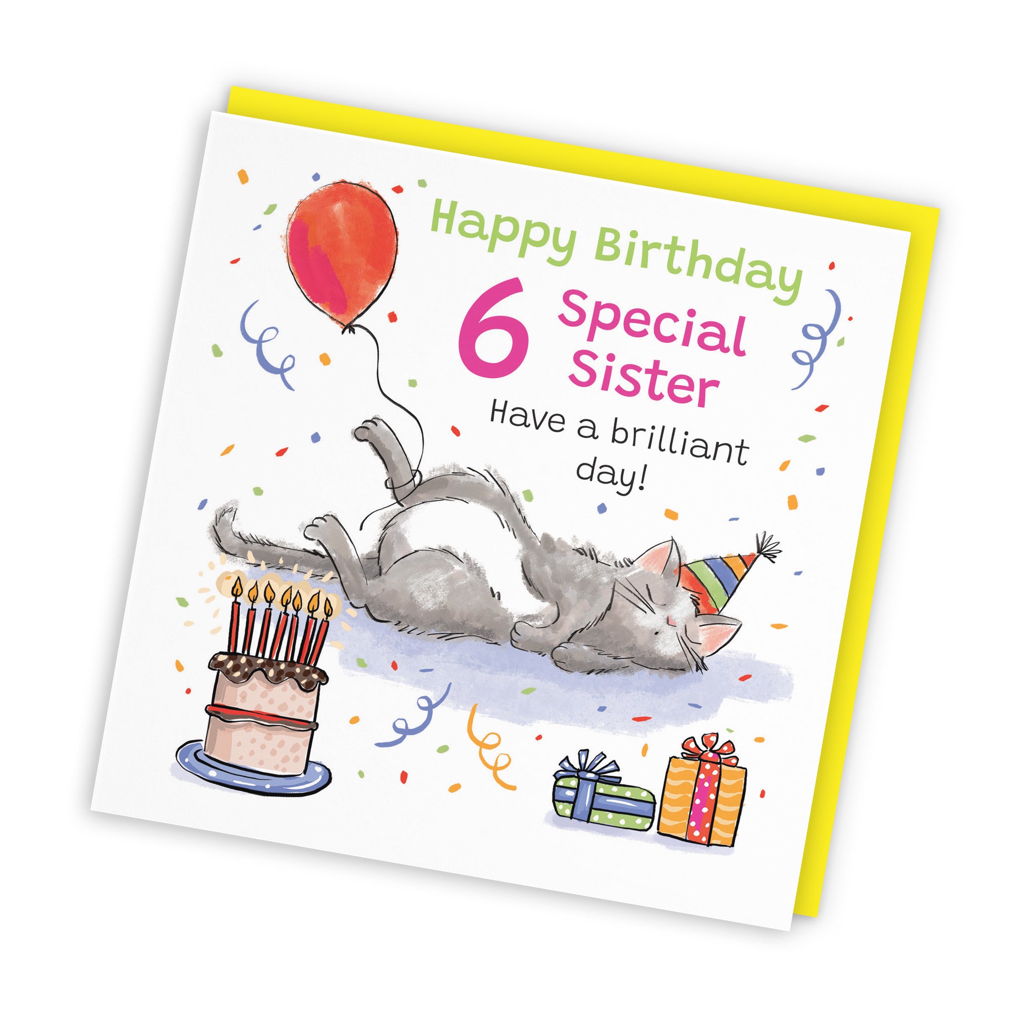6th Sister Birthday Card Sleepy Cat Animal Party - Default Title (RM00414)