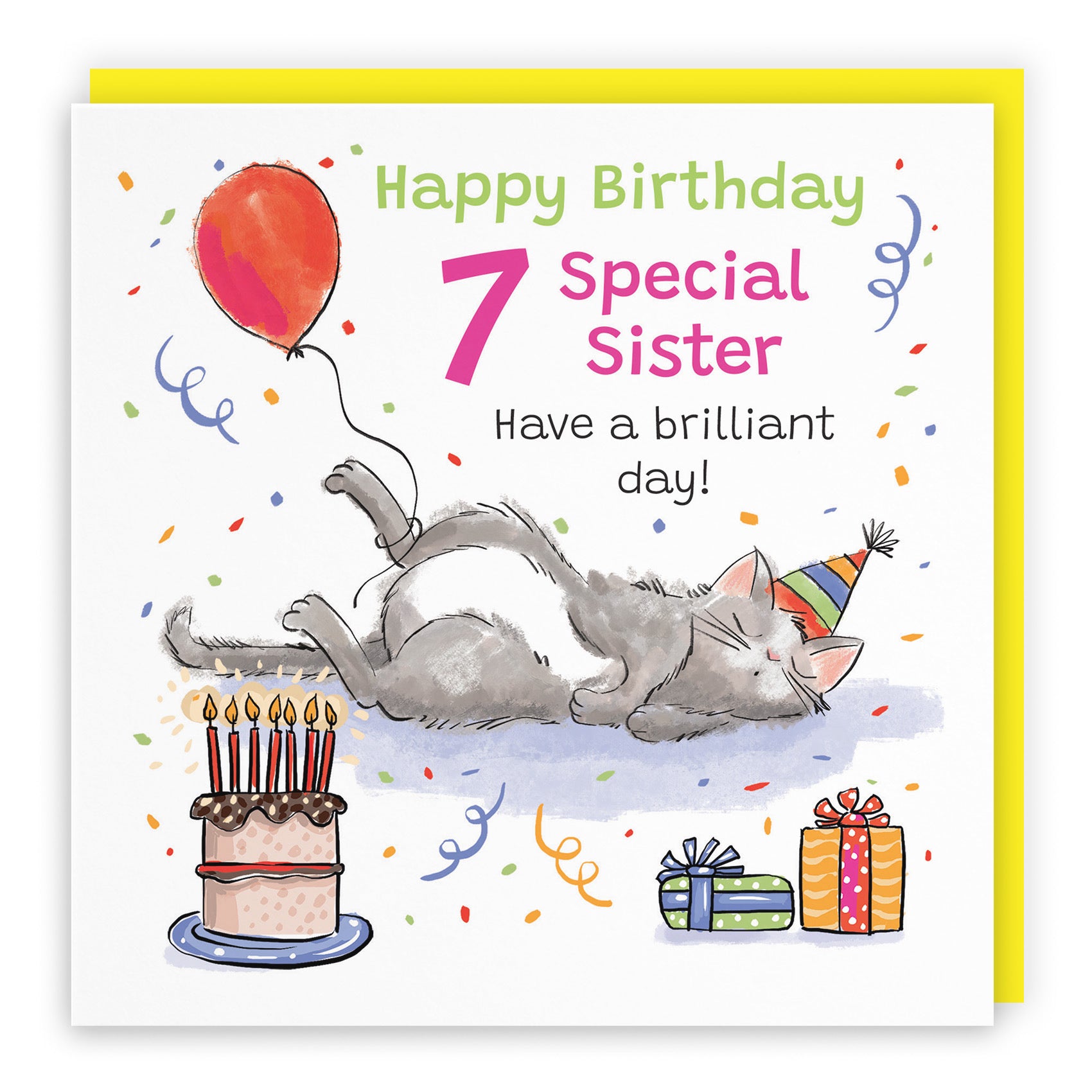 7th Sister Birthday Card Sleepy Cat Animal Party - Default Title (RM00415)